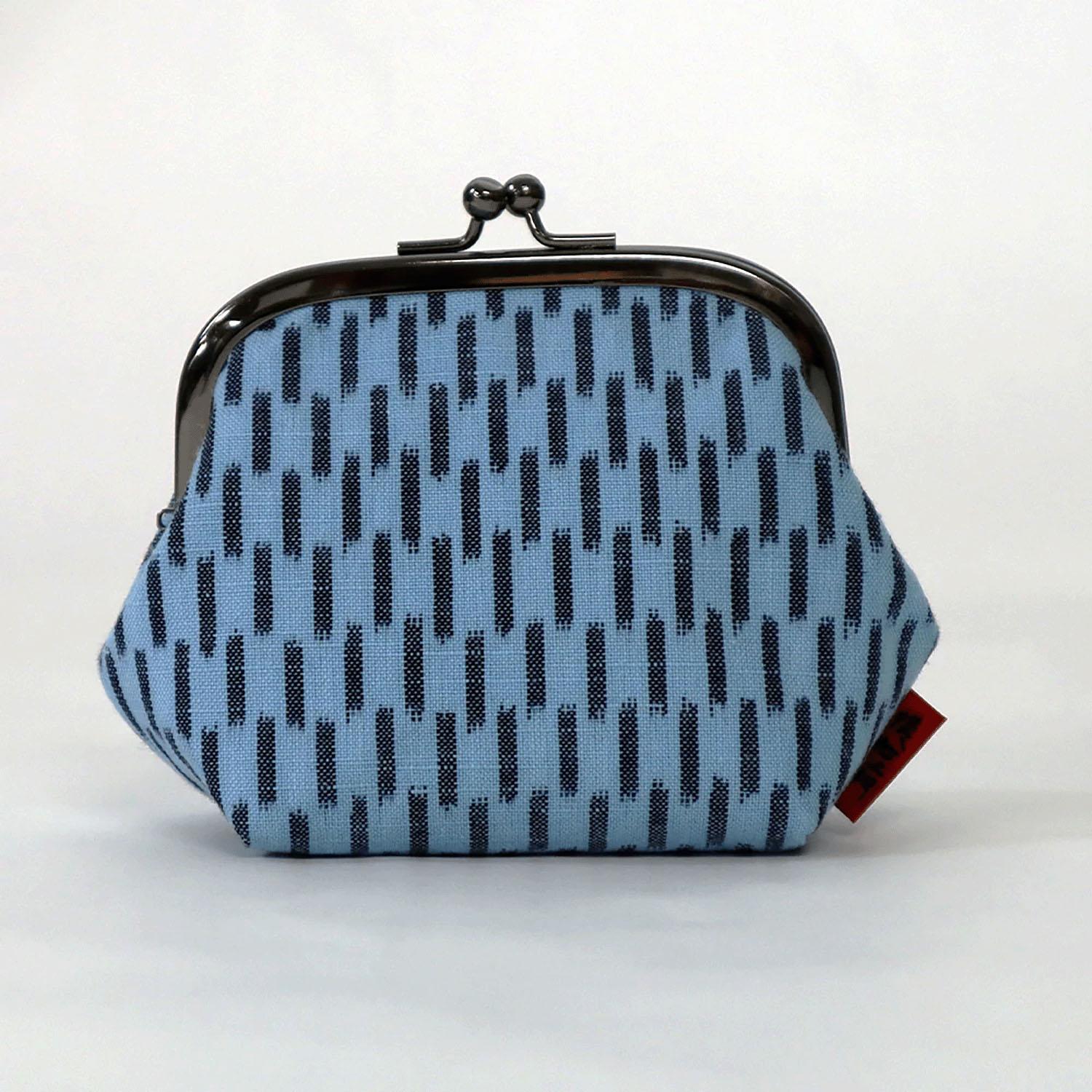 Kurume Kasuri Gamaguchi 3.5" Large Square Round 02 Knitting Blue/Navy Blue