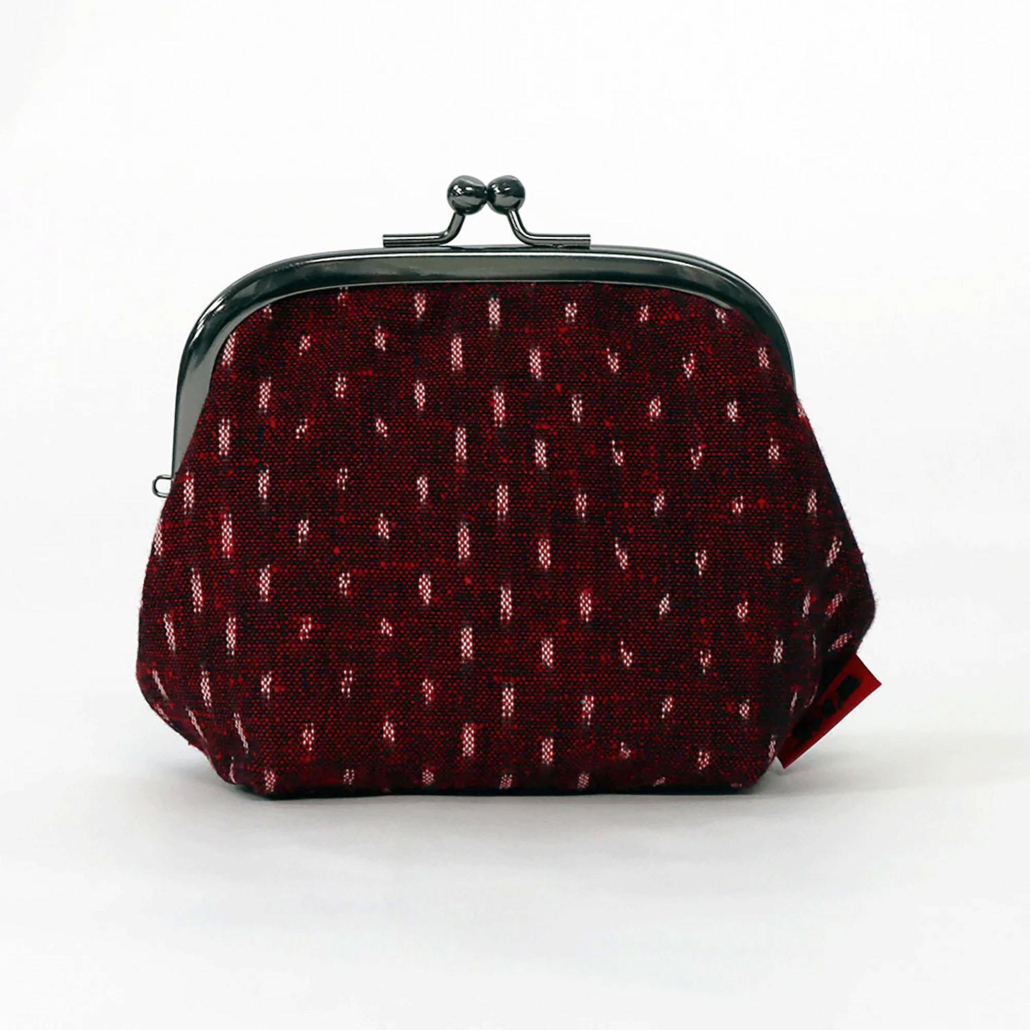 Kurume Kasuri Gamaguchi 3.5" large square round 05pots red/white