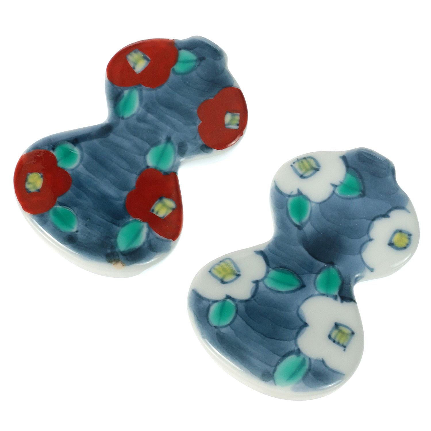 Pair of Chopstick Rest: Red and White Camellia