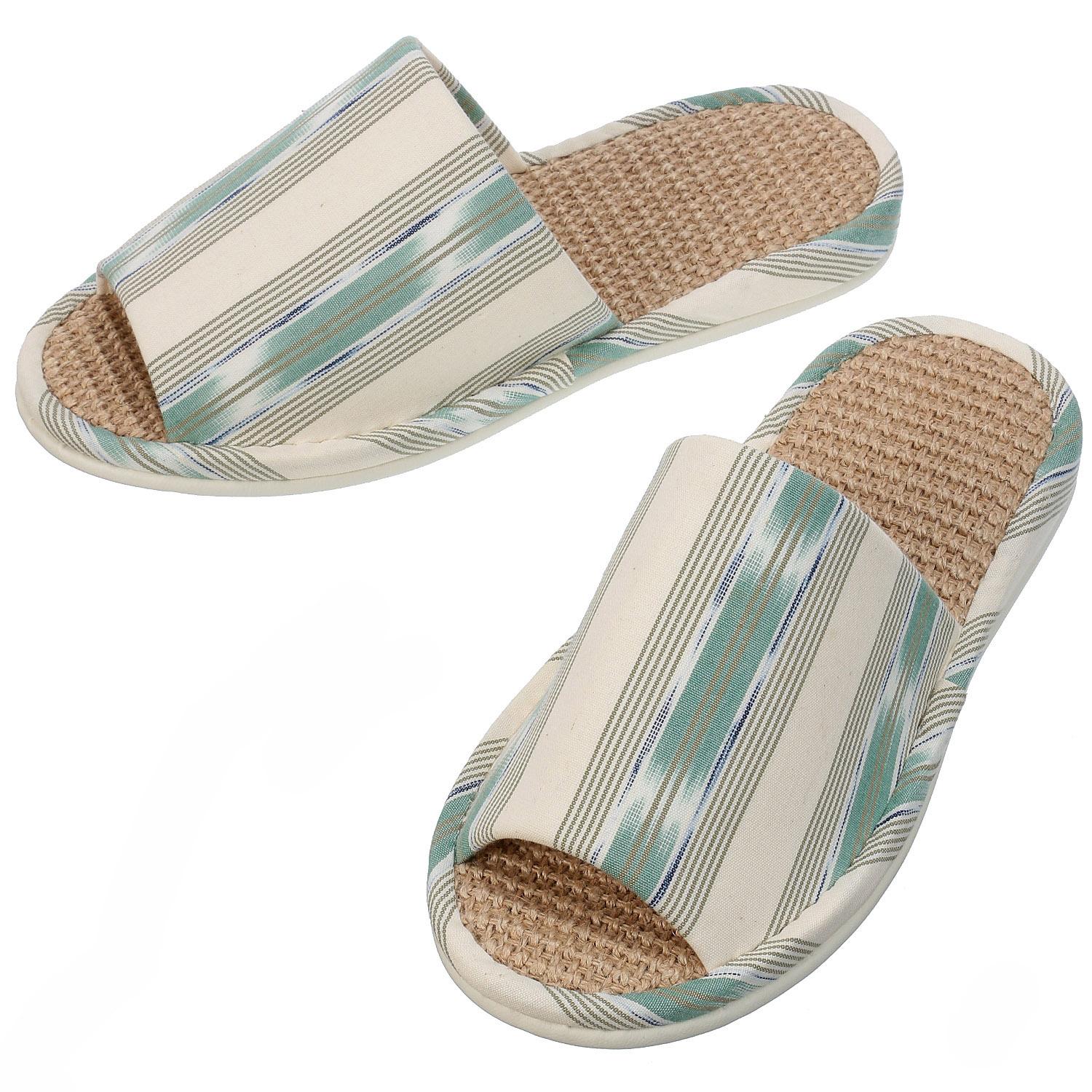 Mix Stripe Linen Slippers L 63 Green