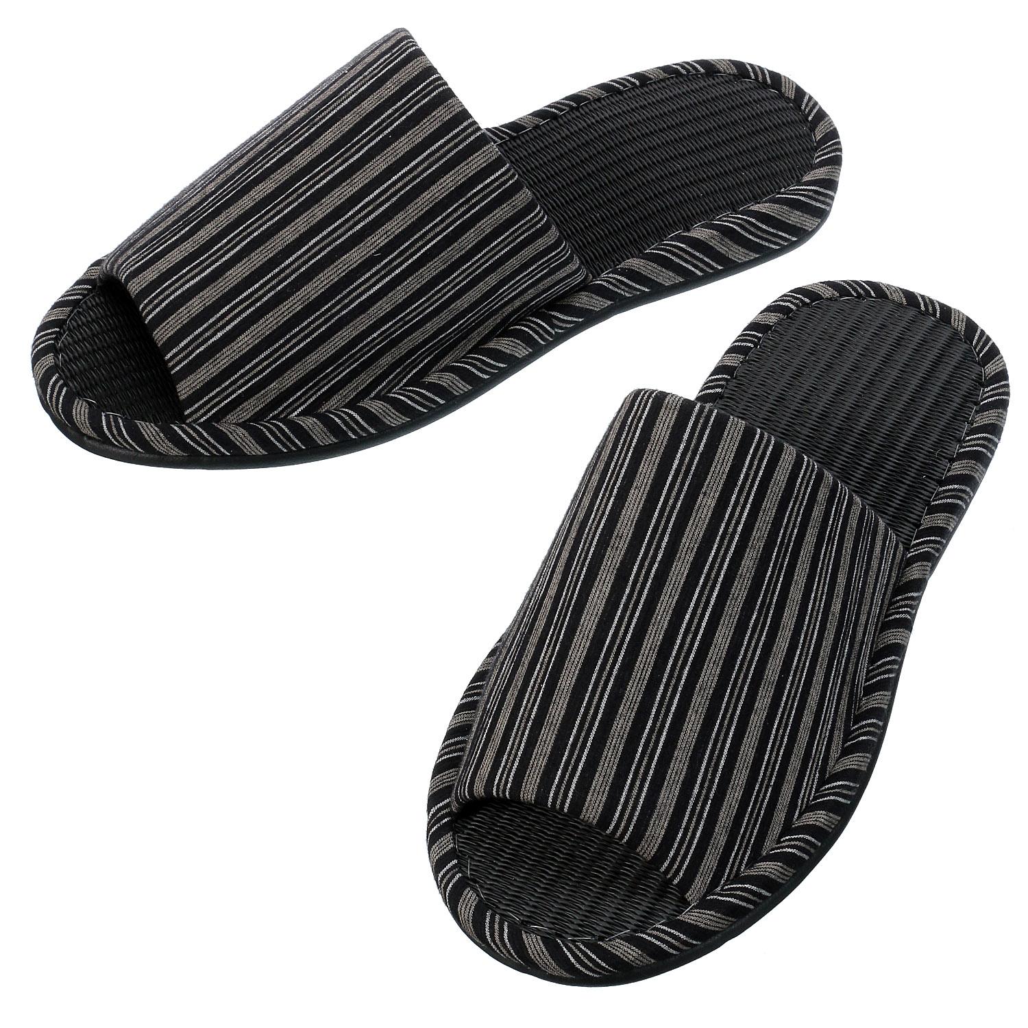 Striped Charcoal Slippers L 15 Black