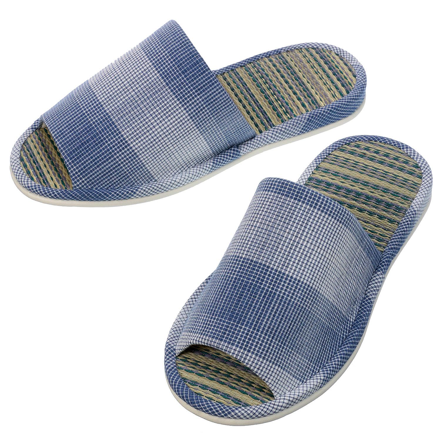 Checkered Pattern Tatami-Style Slippers 3L 73 Light Blue