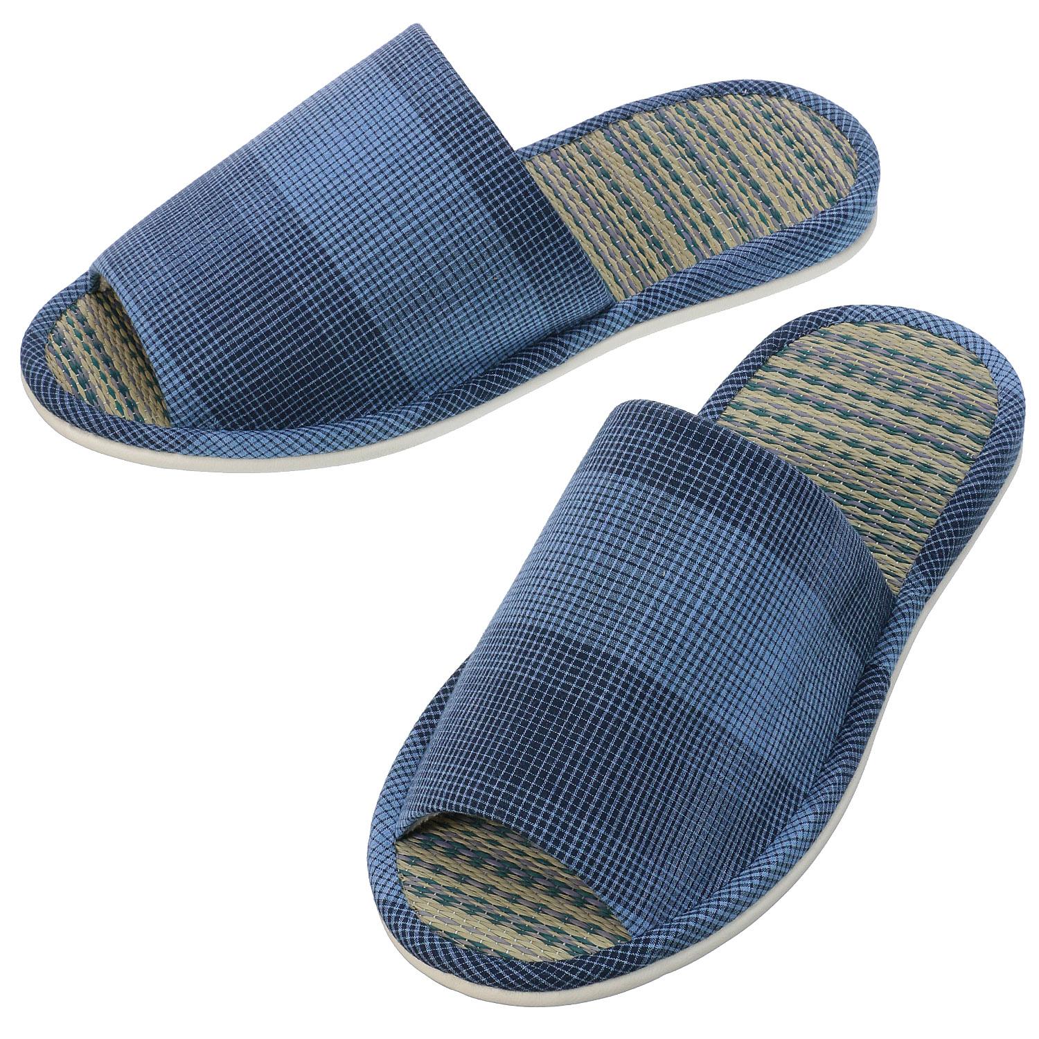 Checkered Pattern Tatami-Style Slippers 3L Size 74 Navy Blue