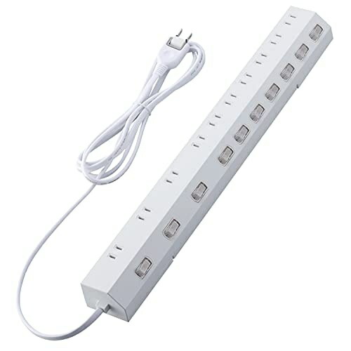ELECOM Power Strip with Surge Protector, 10 Outlets, Rotating Feet, Individual Switches, Dust Shutters, Mountable & Hangable, 2.5m Cable, White T-K7A-21025WH