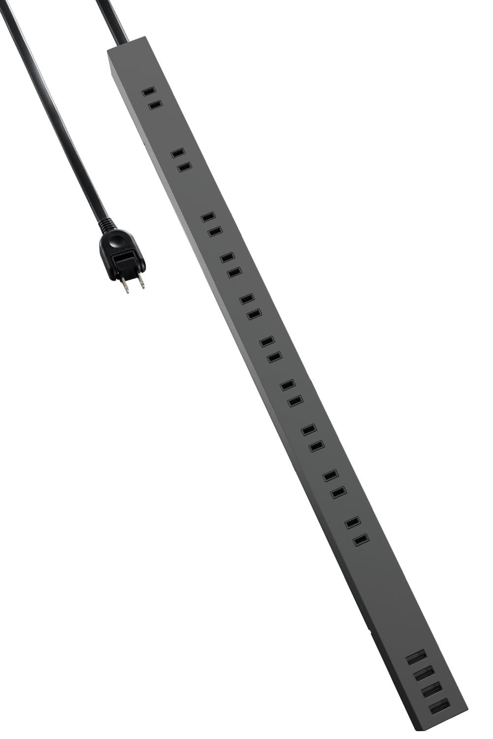 ELECOM Power Strip with Surge Protector and USB Ports [10 Outlets / 4 USB-A Ports] Dust Shutters Included 2.5m Black ECT-1925BK