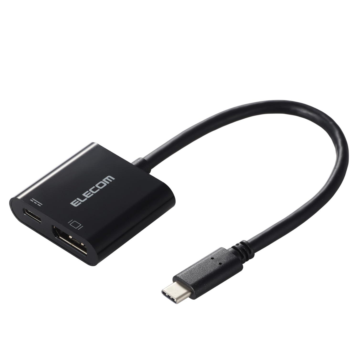 ELECOM USB-C Adapter Type-C to DisplayPort with Power Delivery Port 4K (3840×2160px)/60Hz Multi-Display Mirroring 0.15m Cable  Black AD-CDPPDBK2
