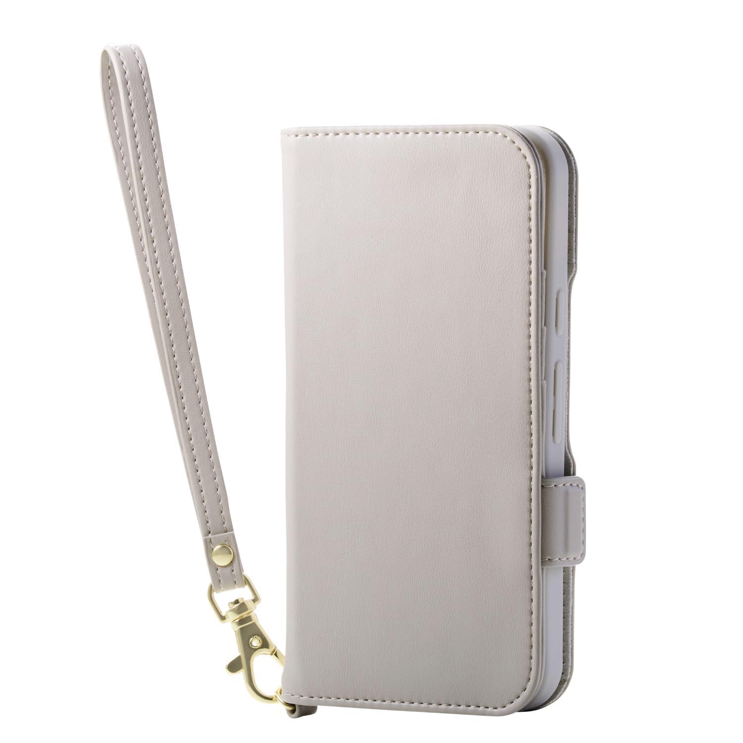 ELECOM Google Pixel 9a Soft Leather Case with Magnet, Shock-Resistant, Hand Strap Included, Greige PM-P251PLFY4GB