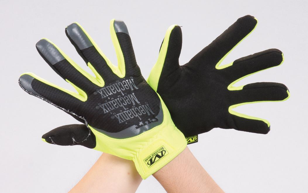 [L] Mechanics Gloves (Synthetic Leather / Fluorescent Yellow / Cut-Resistant)