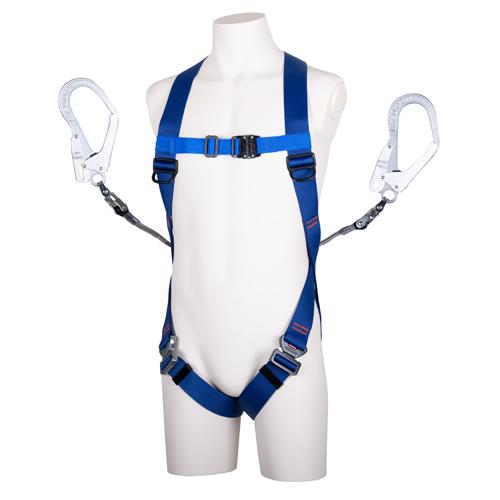 Fall arrest device (full body harness with retractable twin lanyard)