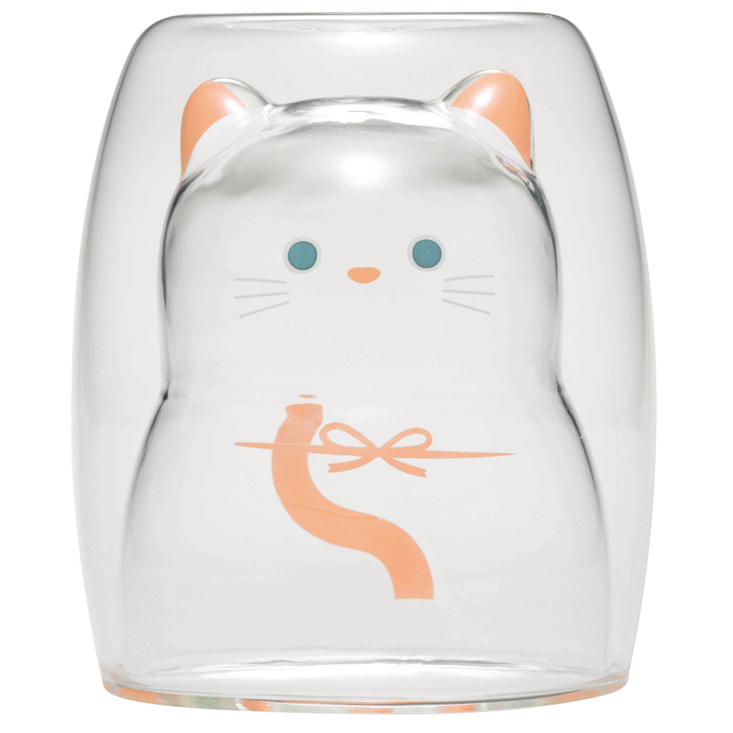 CB JAPAN Heat-Resistant Glass [White] 270ml Resists Condensation Double-Wall Construction Microwave Safe Dishwasher Safe Heat-Resistant Cat Glass UCA