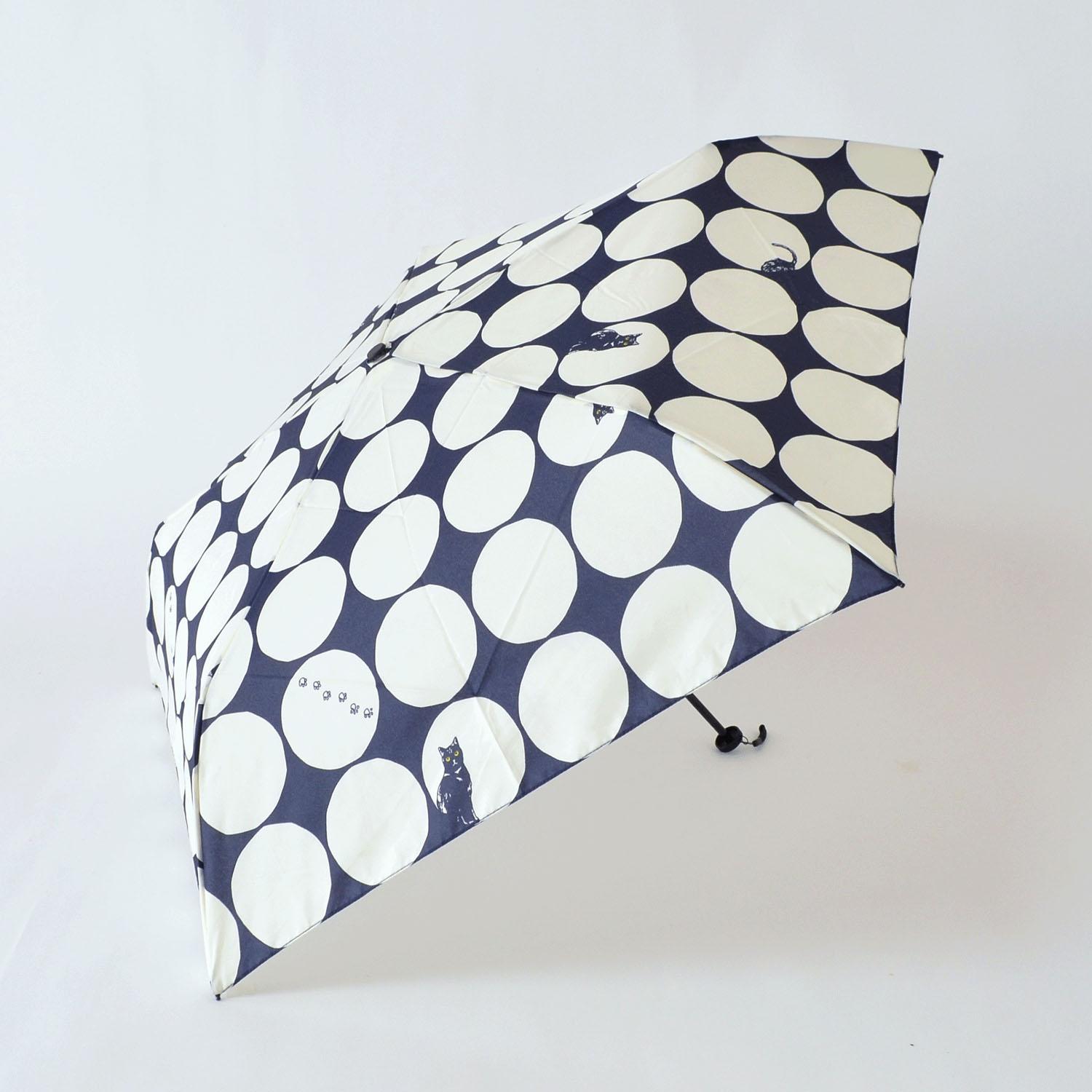 Large Polka Dots and Cat Lightweight Mini Umbrella
