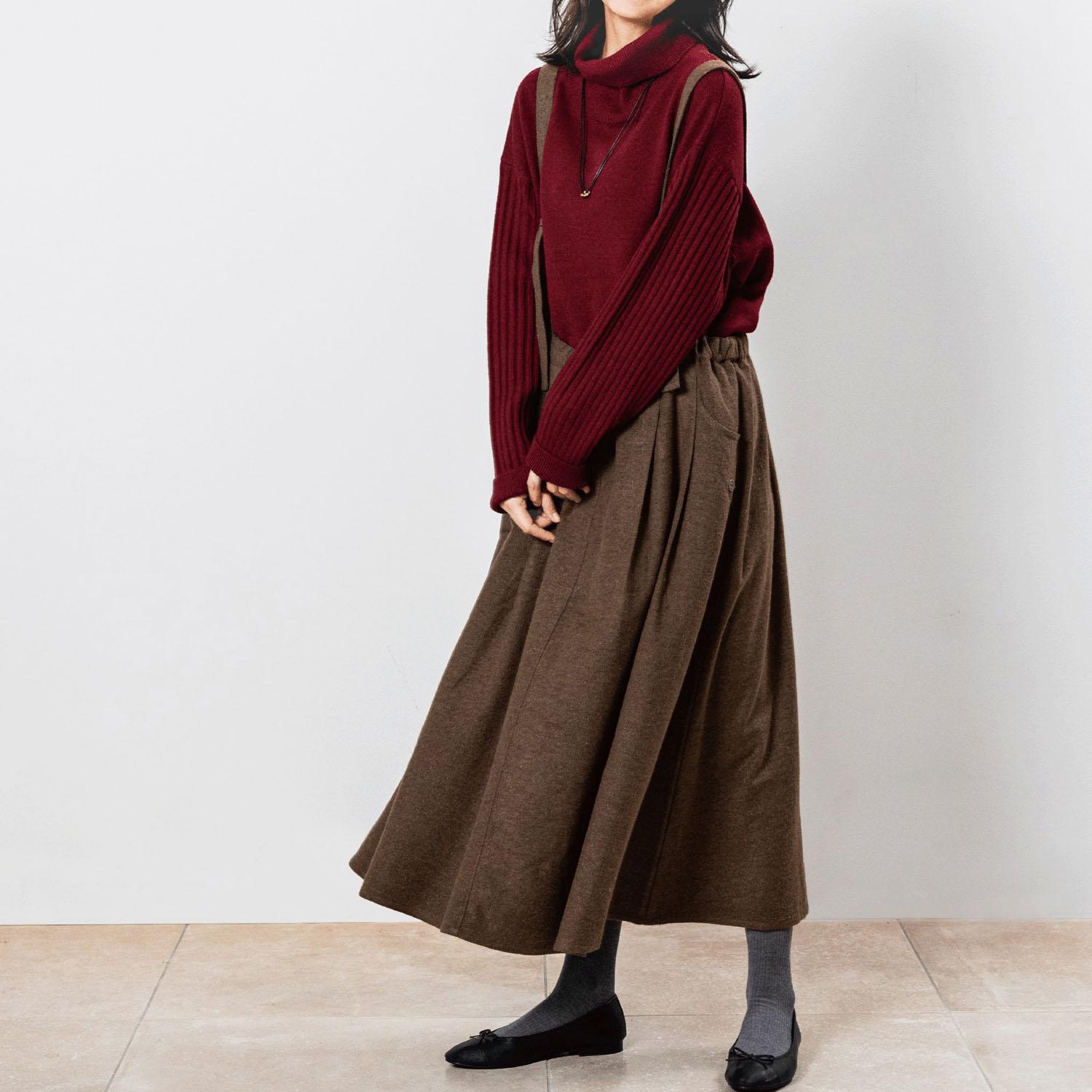 Northern Truck Suspenders Tucked Flare Skirt Brown L