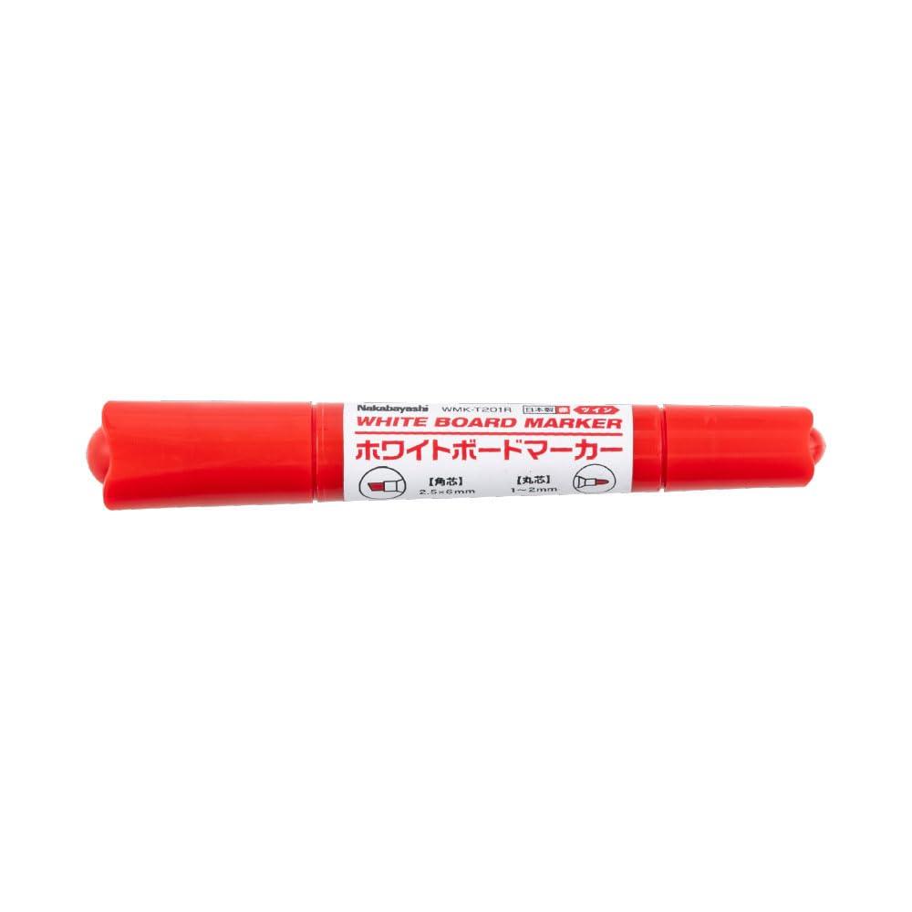 Whiteboard Marker Twin Red ● Quantity: 1 piece ● Dimensions: Width 147.5 × Depth 24 × Height 24 mm ●Weight: 25g ●Line width: Fine round tip 1.0–2.0mm / Bold square tip 2.5–6.0mm ●Length: 147.5mm ●Disposable ●Refillable ●Material: Barrel/Cap/Holder = Recycled PP, Tip = Polyester