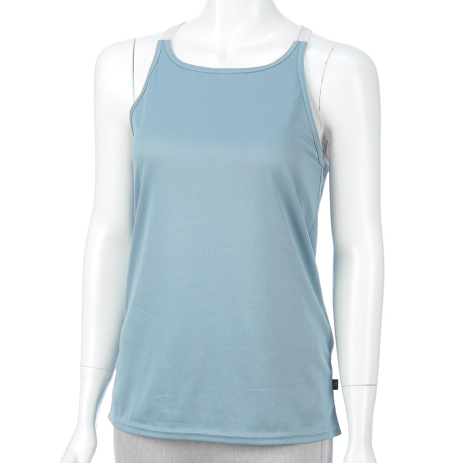 [Atugi] Basic [Clear Beauty Active] Yoga Layered Camisole with Built-in Cup, Layered Style 47017CS Women's Blue Gray × White Gray L