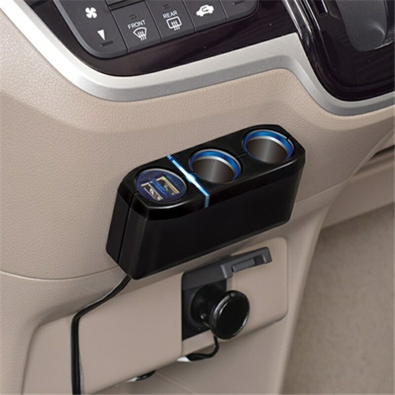 SEIWA Car Accessories Cigarette Lighter Socket Splitter 2-Port Cigarette Lighter + 2 USB Ports F277 Cord Type Max 72W/USB 2.4A