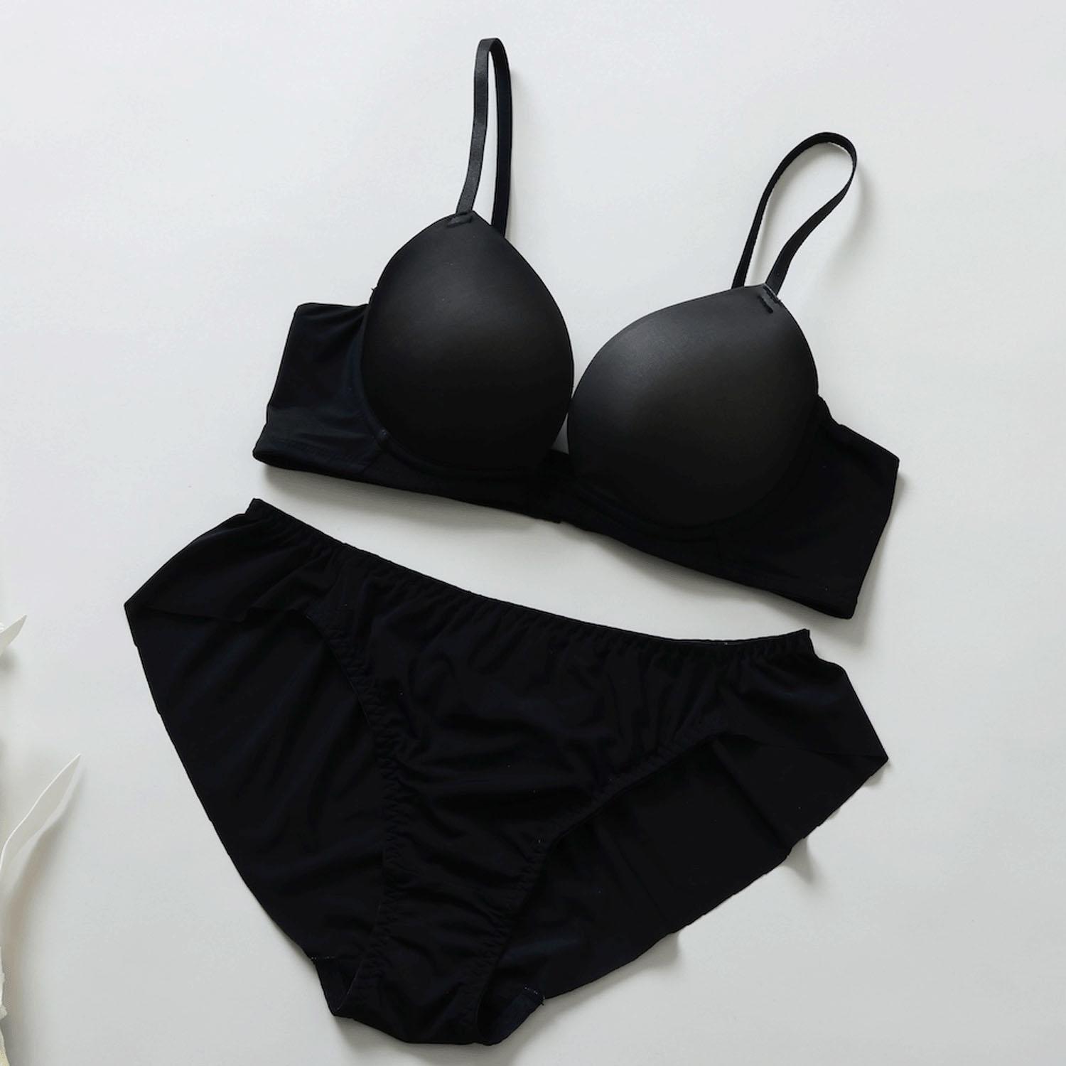 Delicate T-Cup Bra & Panties A-D Cup Black D65 (S)