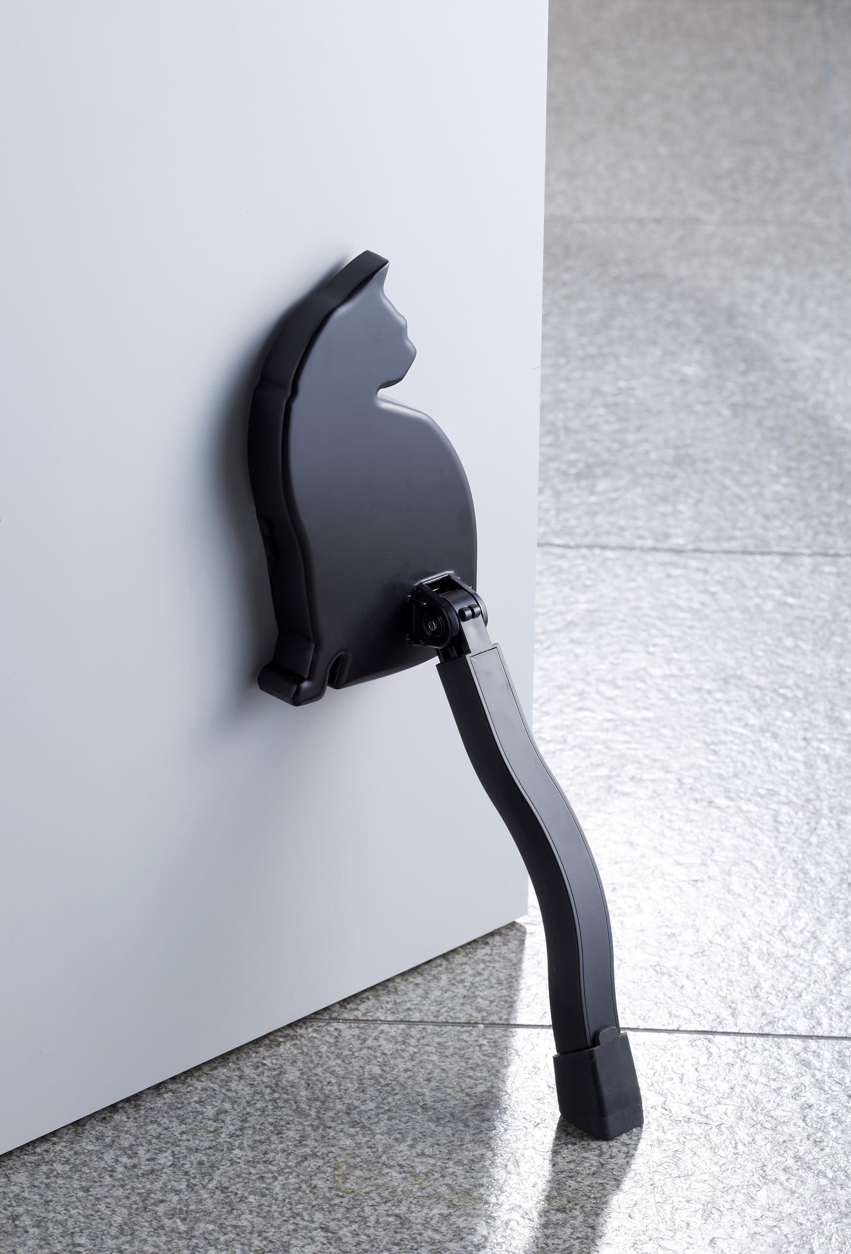 AKS-05 Door Stopper Cat Magnet-Style Foldable Entryway Easy Installation Indoor Rubber (Black)