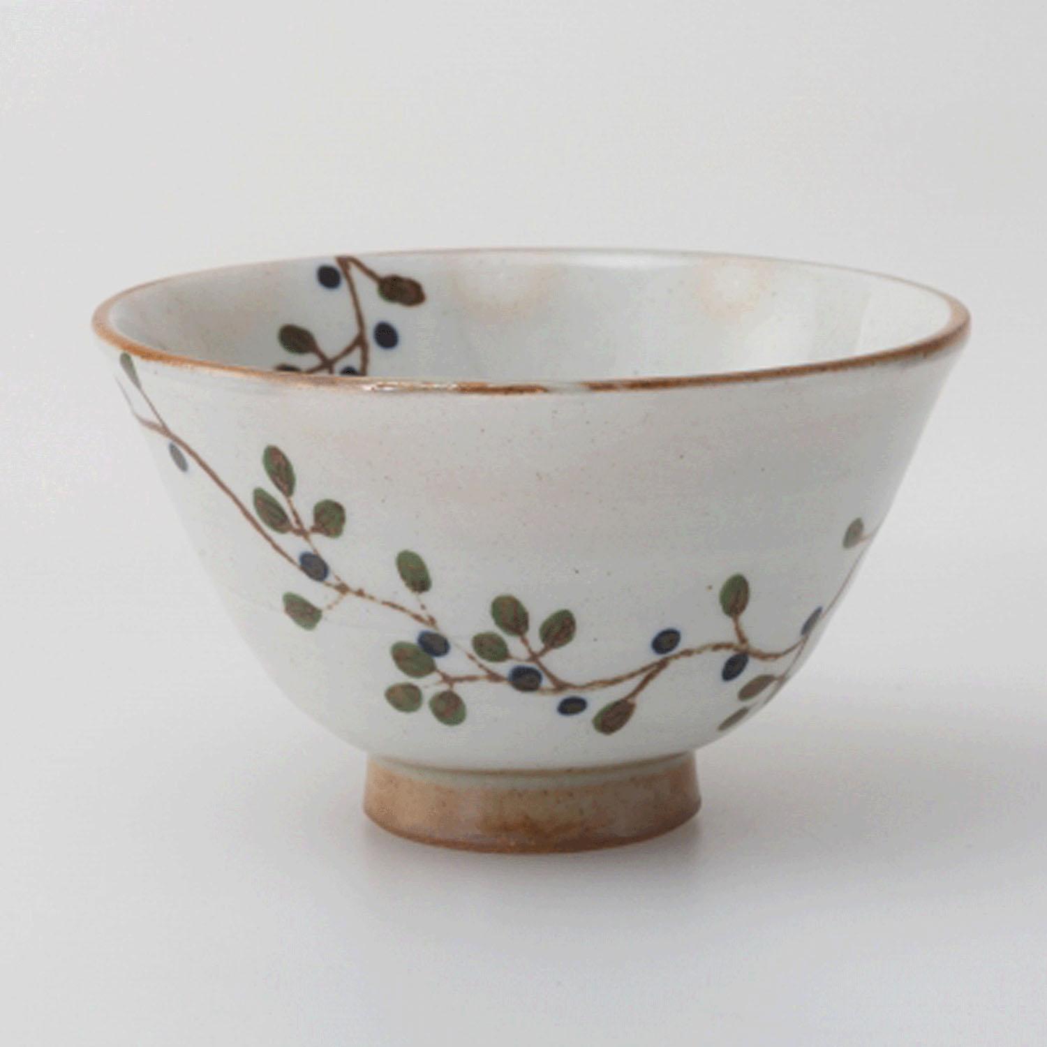 Hasami Ware Lightweight Rice Bowl (Large) Flower Pattern Black Made in Japan 72703