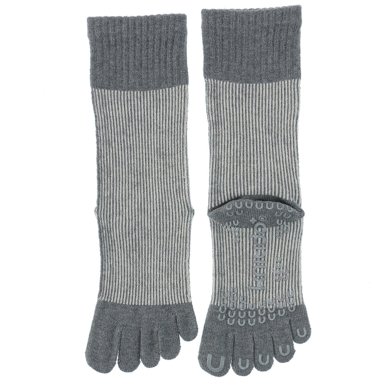 knitido Core Grip Lame Pin Stripe High Crew 5-Toe Socks Dark Gray