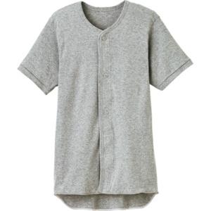 Plus Heart One-Touch Underwear Front-Opening Men's 1-Piece Short Sleeve L Gray 100% Cotton 74808