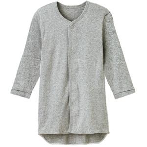 Plus Heart One-Touch Underwear Front-Opening Men's 1-Piece 7/8 Sleeve M Gray 100% Cotton 74811