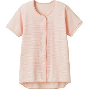 Plus Heart One-Touch Underwear Front-Opening Women's 1-Piece Short Sleeve M Pink Border 100% Cotton 74815