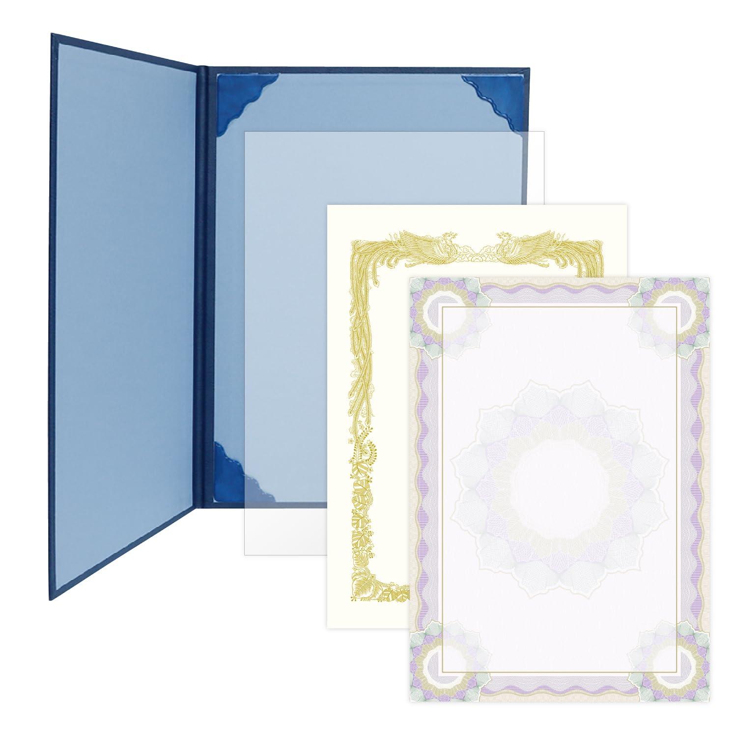Sasagawa Certificate File with Seal Mark, A4 Size Compatible, Protective Film Included, Includes Award Paper and Certificate Paper, Dark Navy Blue, 10-6101