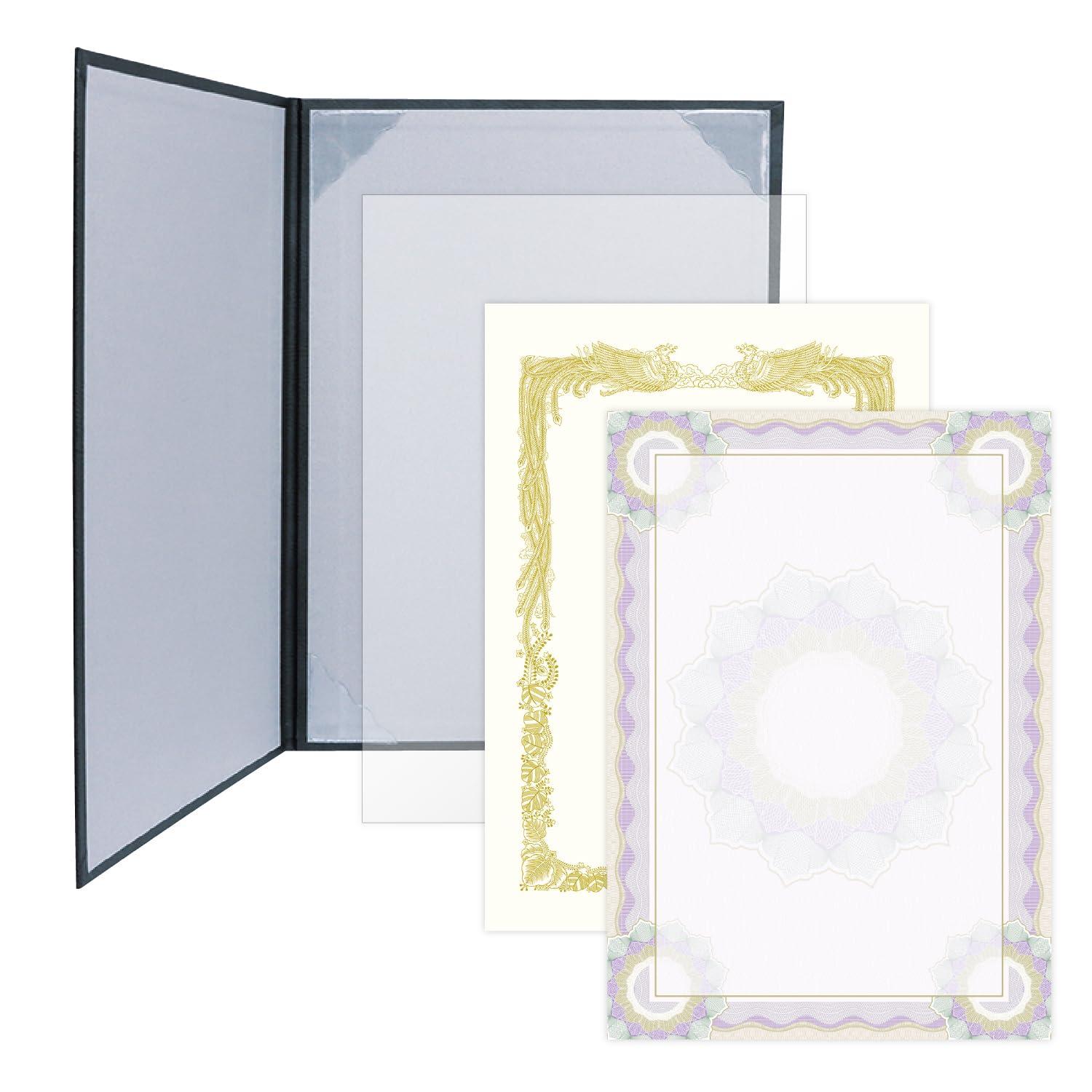 Sasagawa Certificate File with Seal Mark, A4 Size Compatible, Protective Film Included, Certificate Paper and Award Paper Included, Silver-Gray-Black, 10-6103