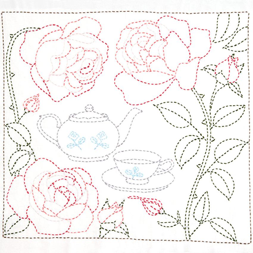 Embroidery Kit 『Hand-Sewn Flower Dishcloth Kit SASHIKO WORLD England Tea Time Surrounded by Roses KSW-025』 Tulip