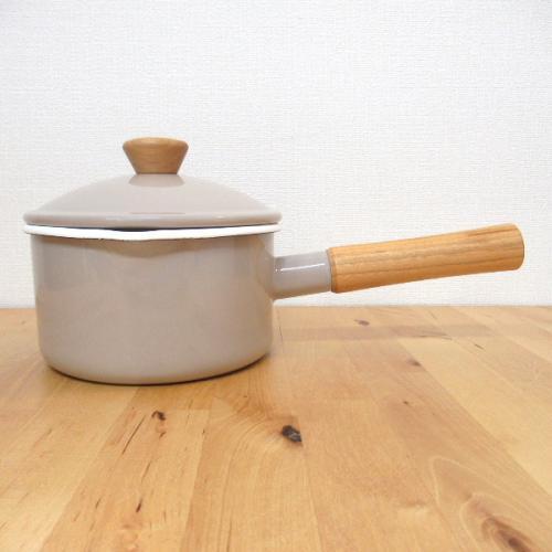 Nodahoro Saucepan 14cm Enameled Gas/IH Compatible One-Handed Pot Made in Japan Couleur Beige CL-14NBE