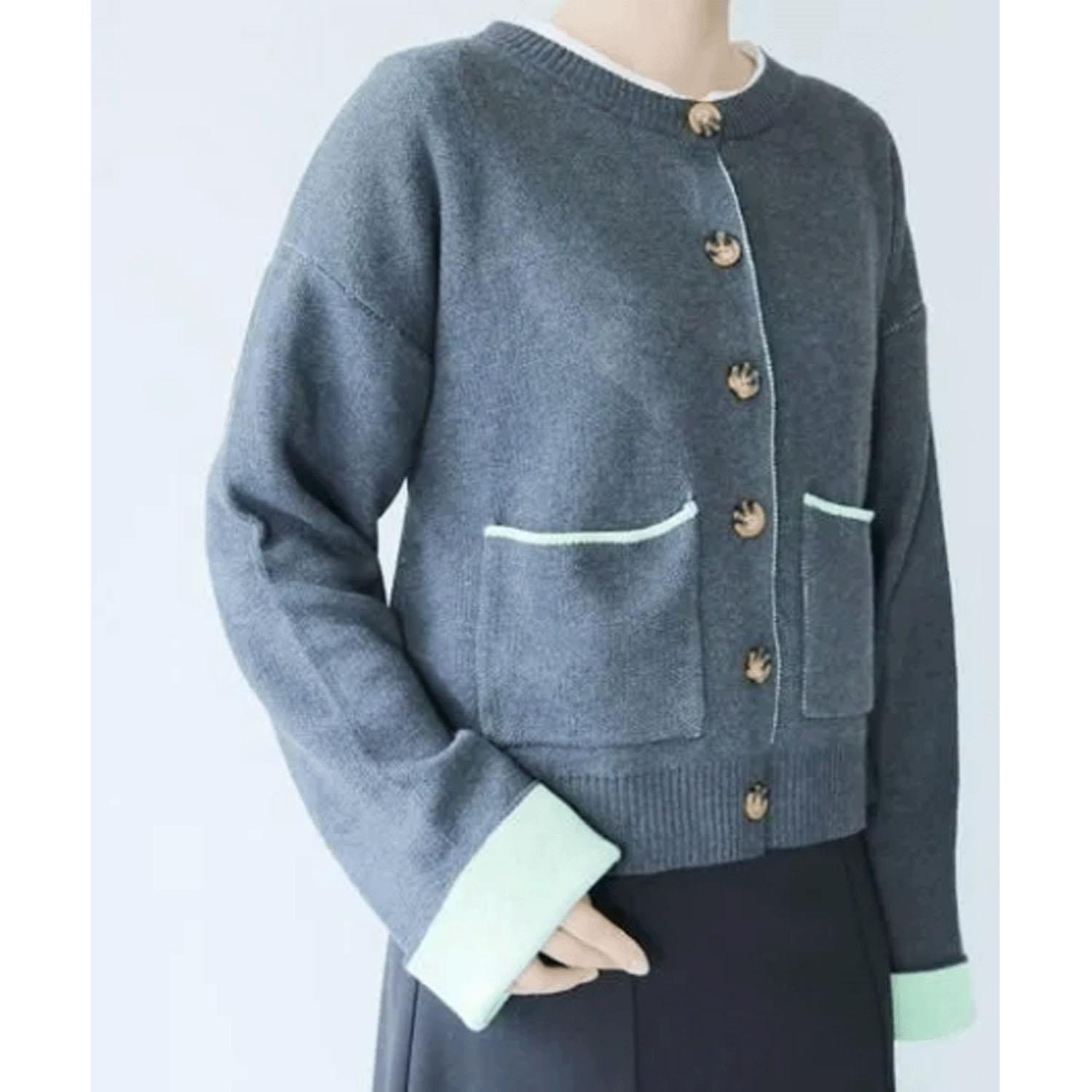 vingtrois Color-Block Knit Cardigan Charcoal Gray M