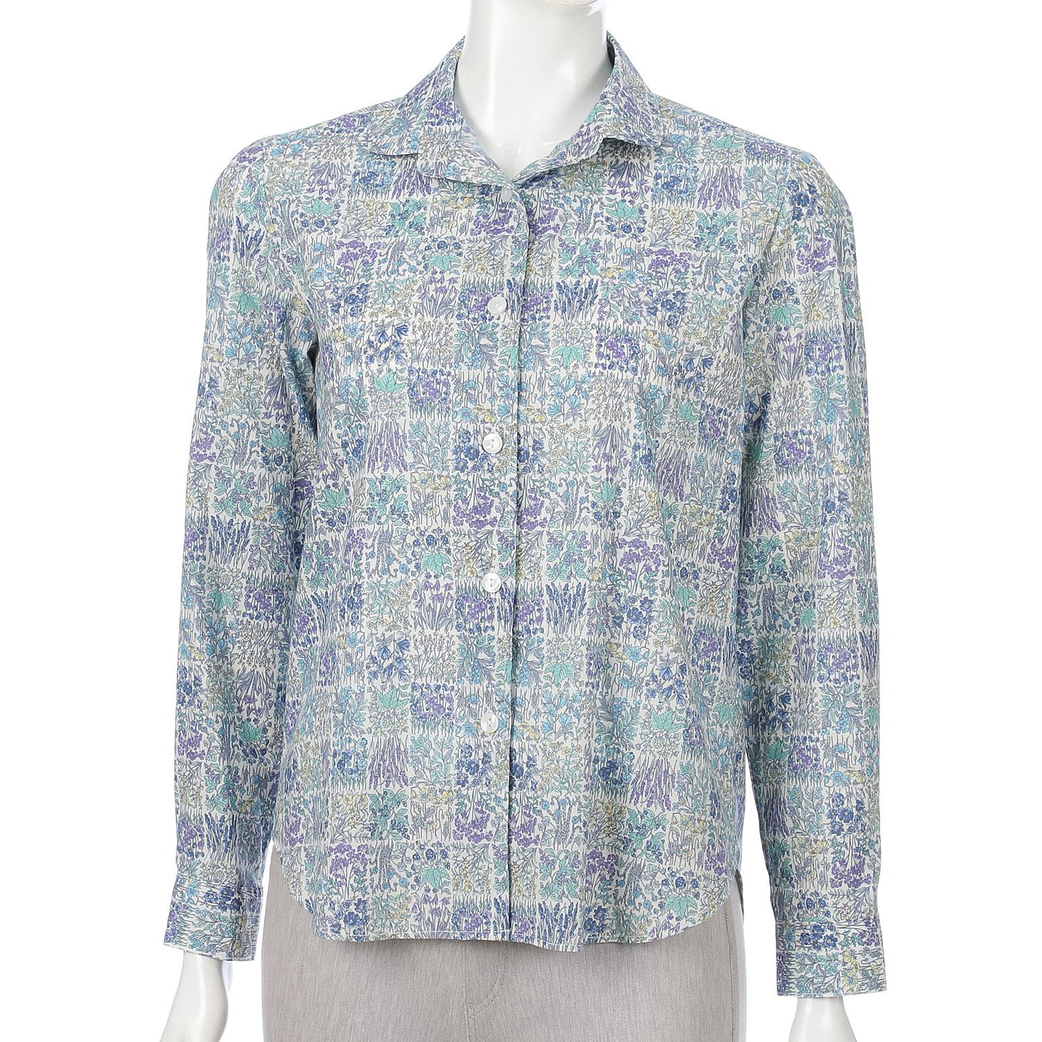 Small Floral Print Shirt, Marine Blue, LL (2L)