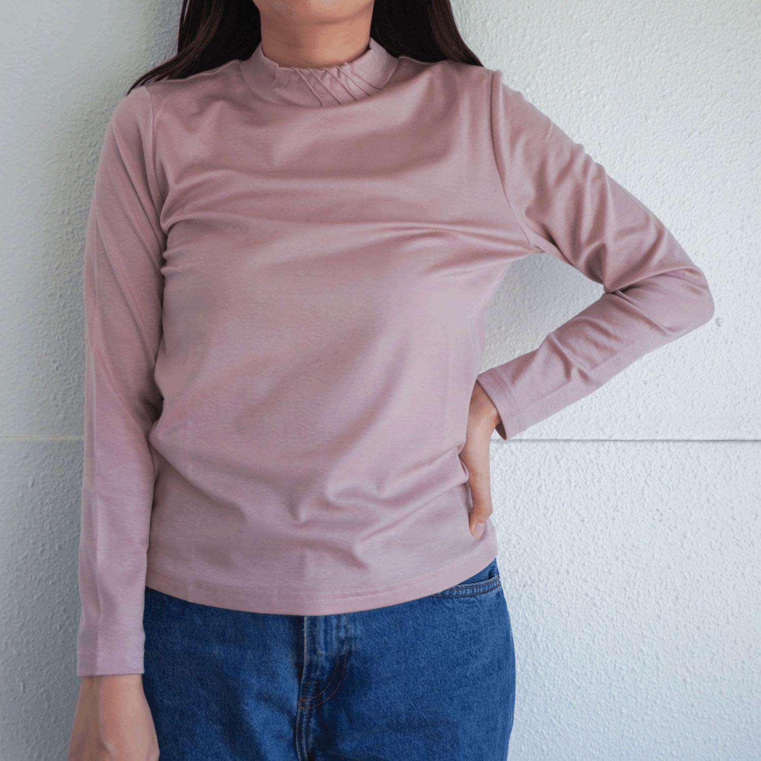 Pintuck High-Neck Pullover, Pink, LL (2L)