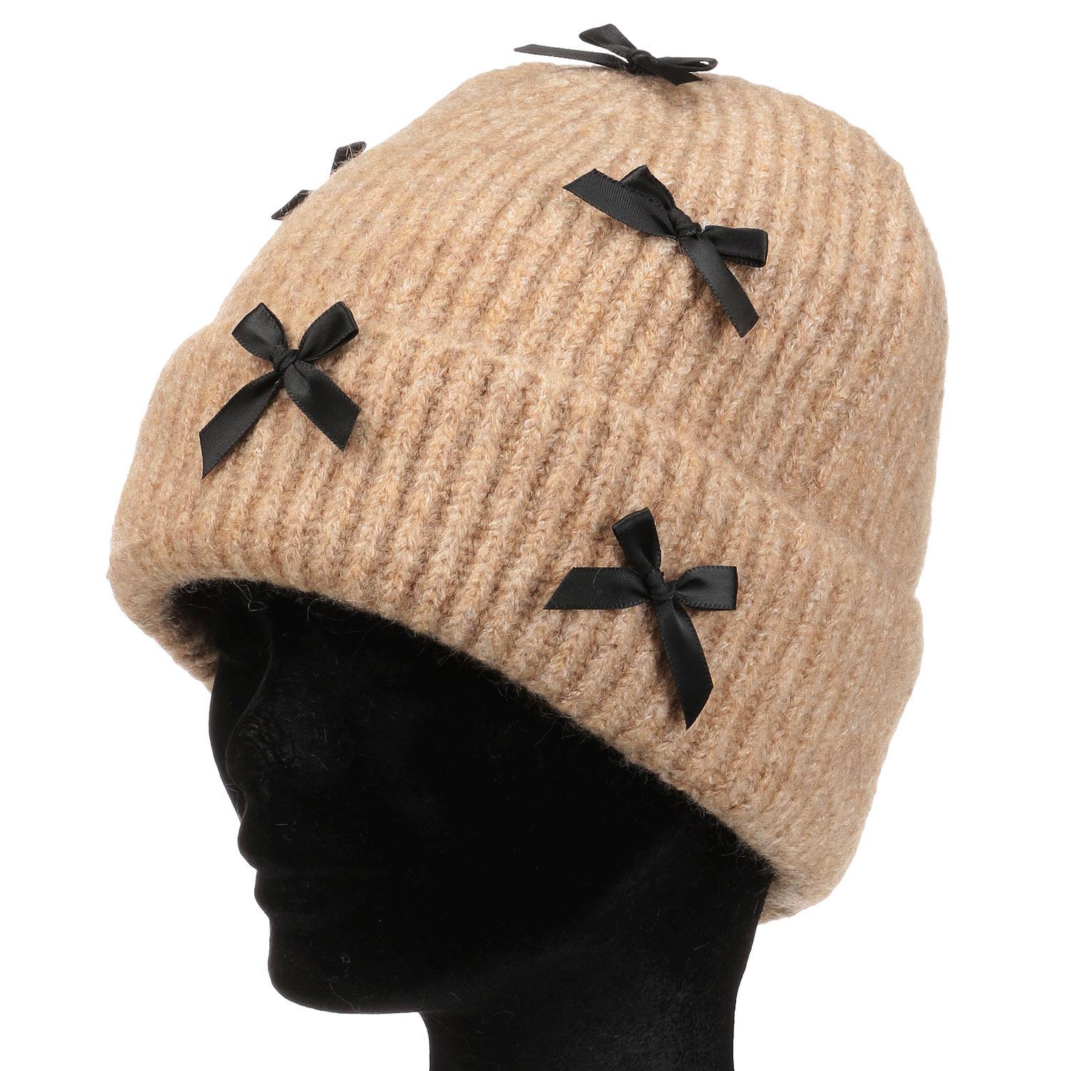 Wool-Blend Ribbon Knit Hat, Mocha Brown