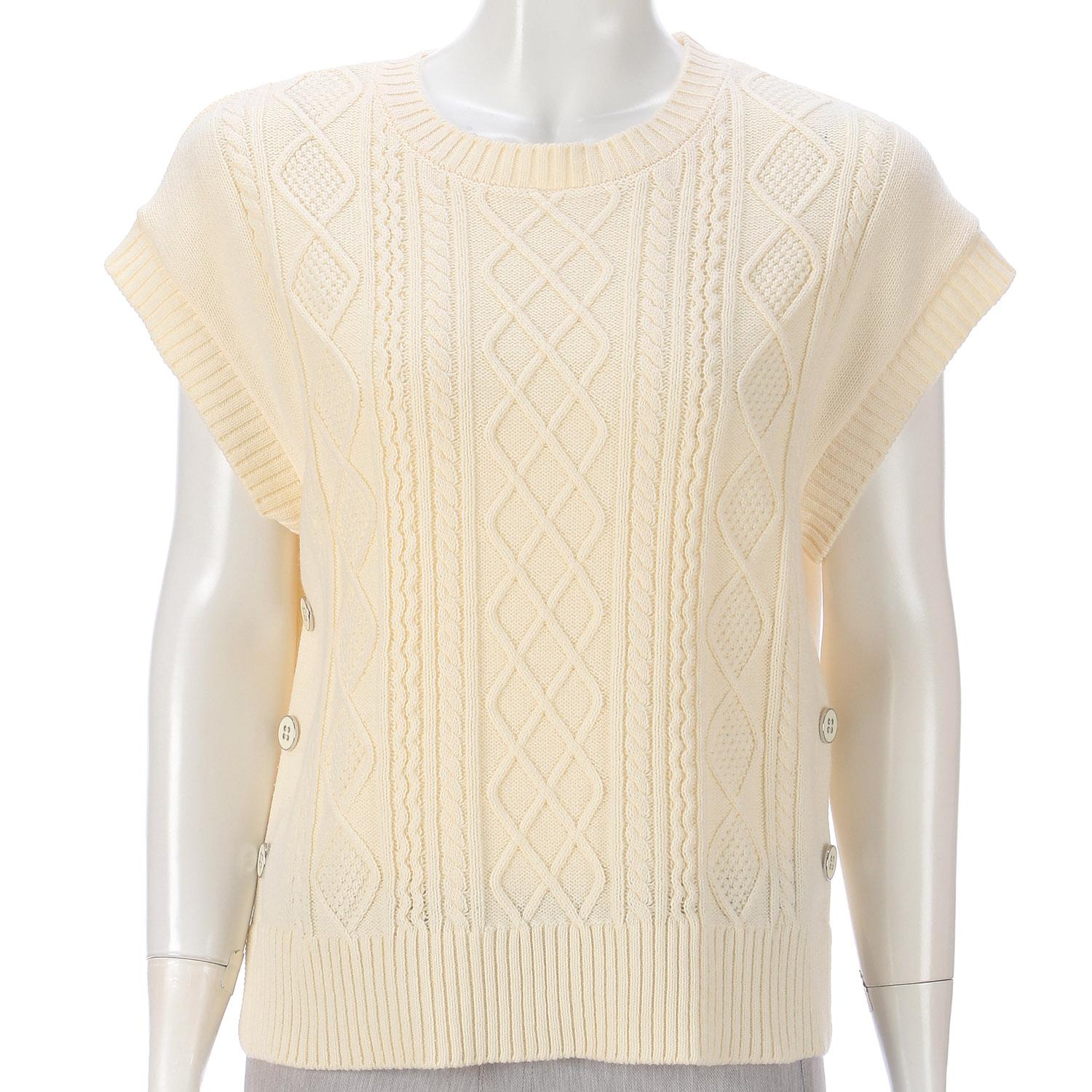 Cotton-Blend Cable-Knit Vest Off-White M