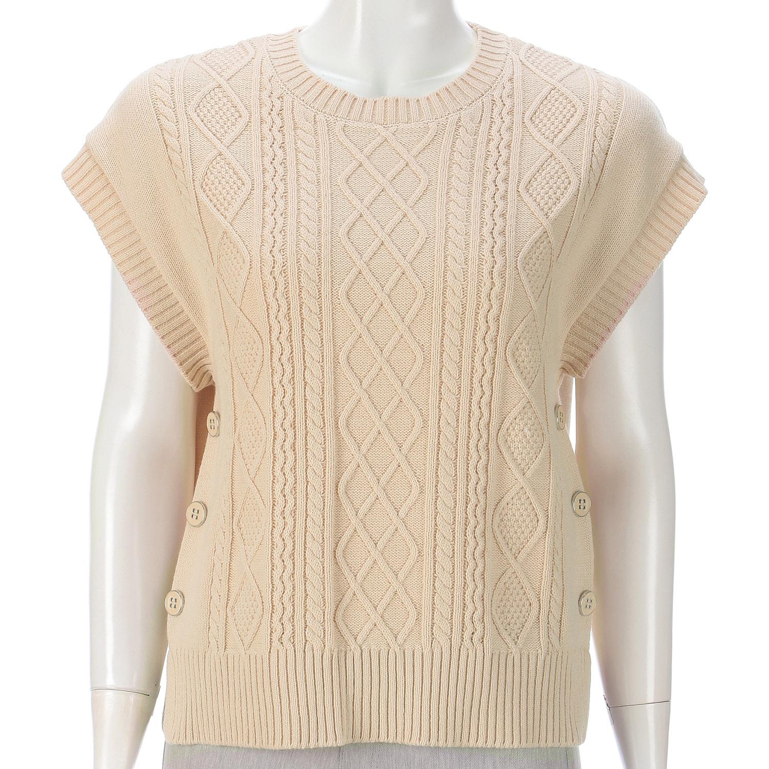 Cotton-Blend Cable-Knit Vest, Beige, M