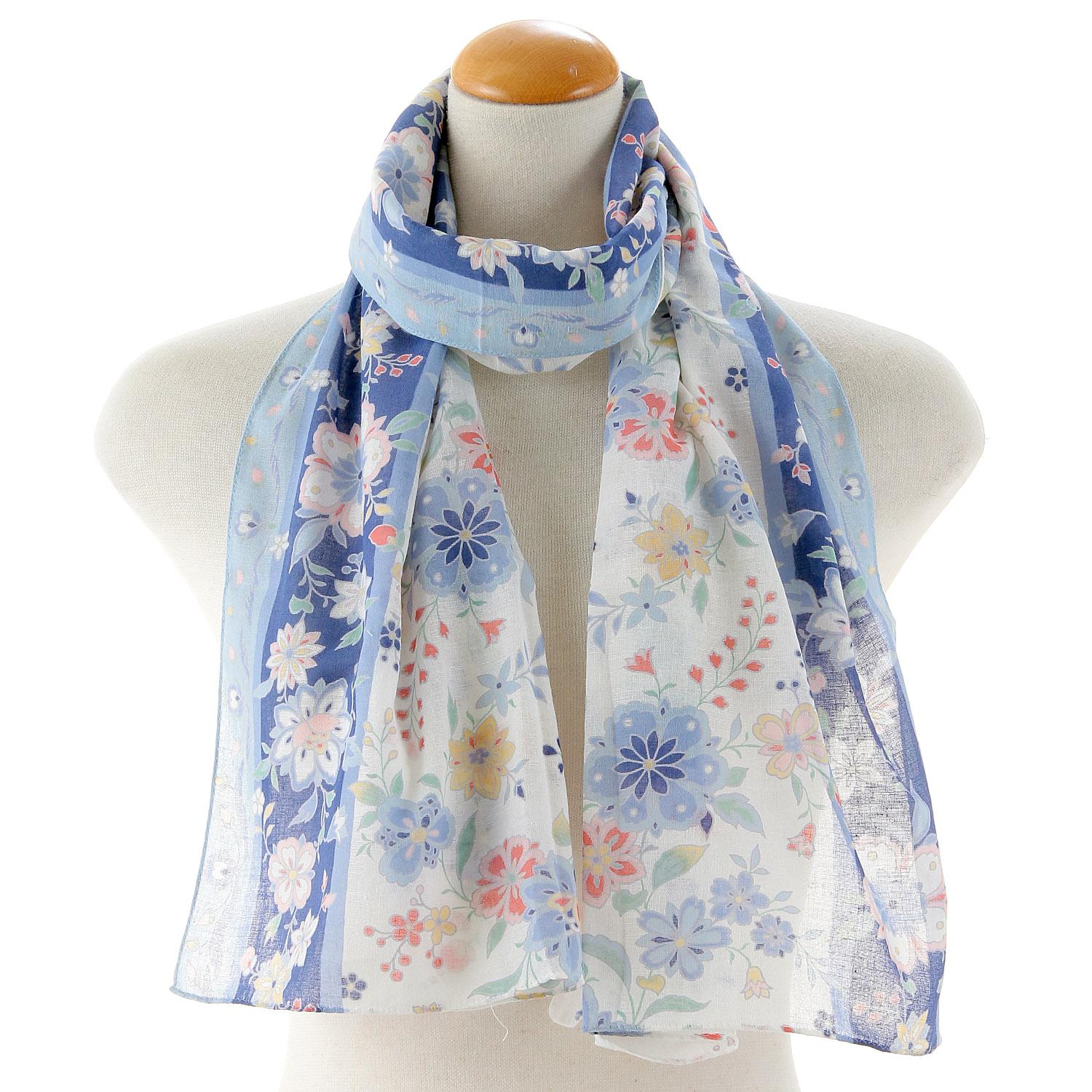 Made in Japan Gauze Handkerchief Floral Arabesque Sky Blue