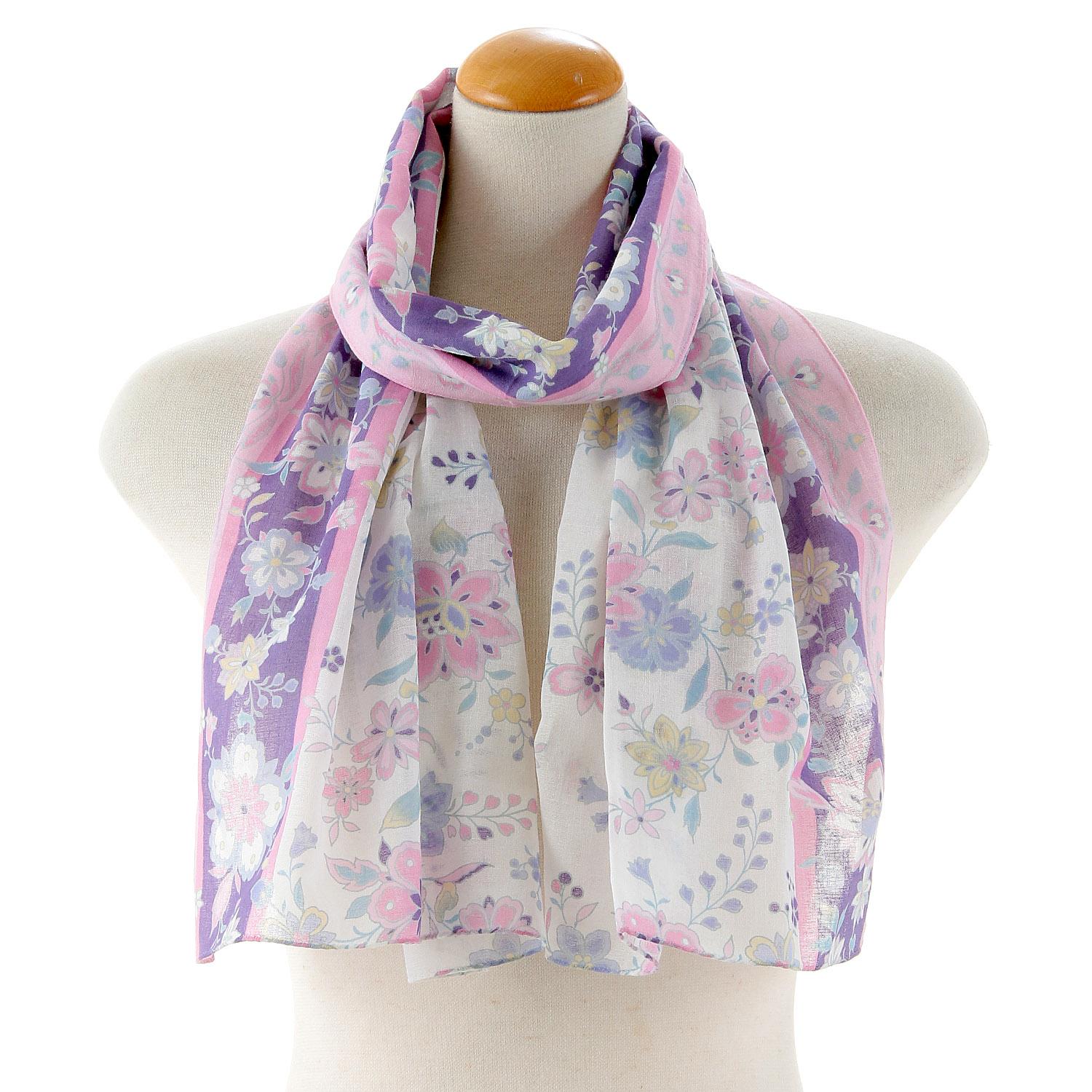 Made in Japan Gauze Handkerchief Floral Arabesque Pattern Purple