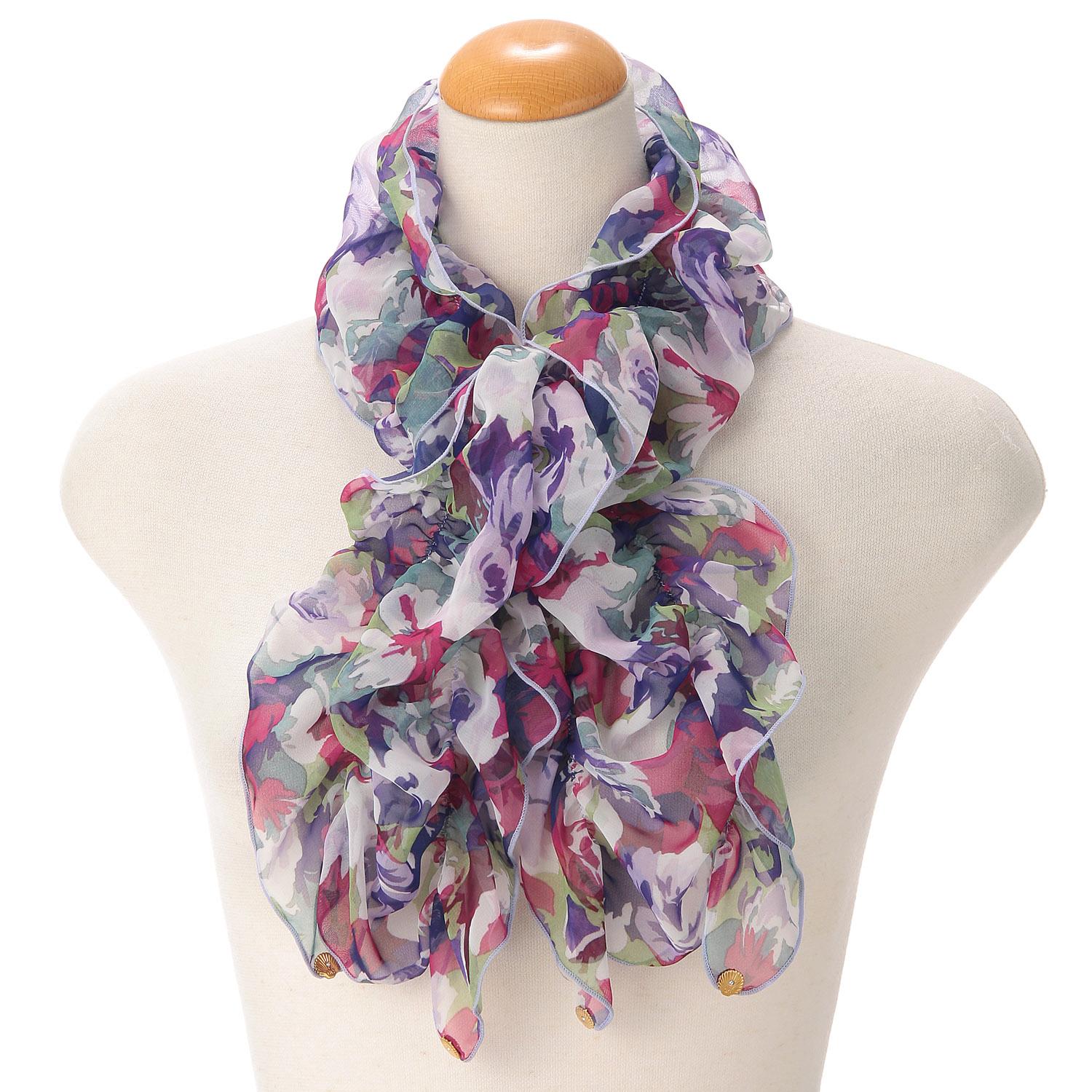 Packaged Made in Japan Ballett Shirring Stole Small Flowers Purple