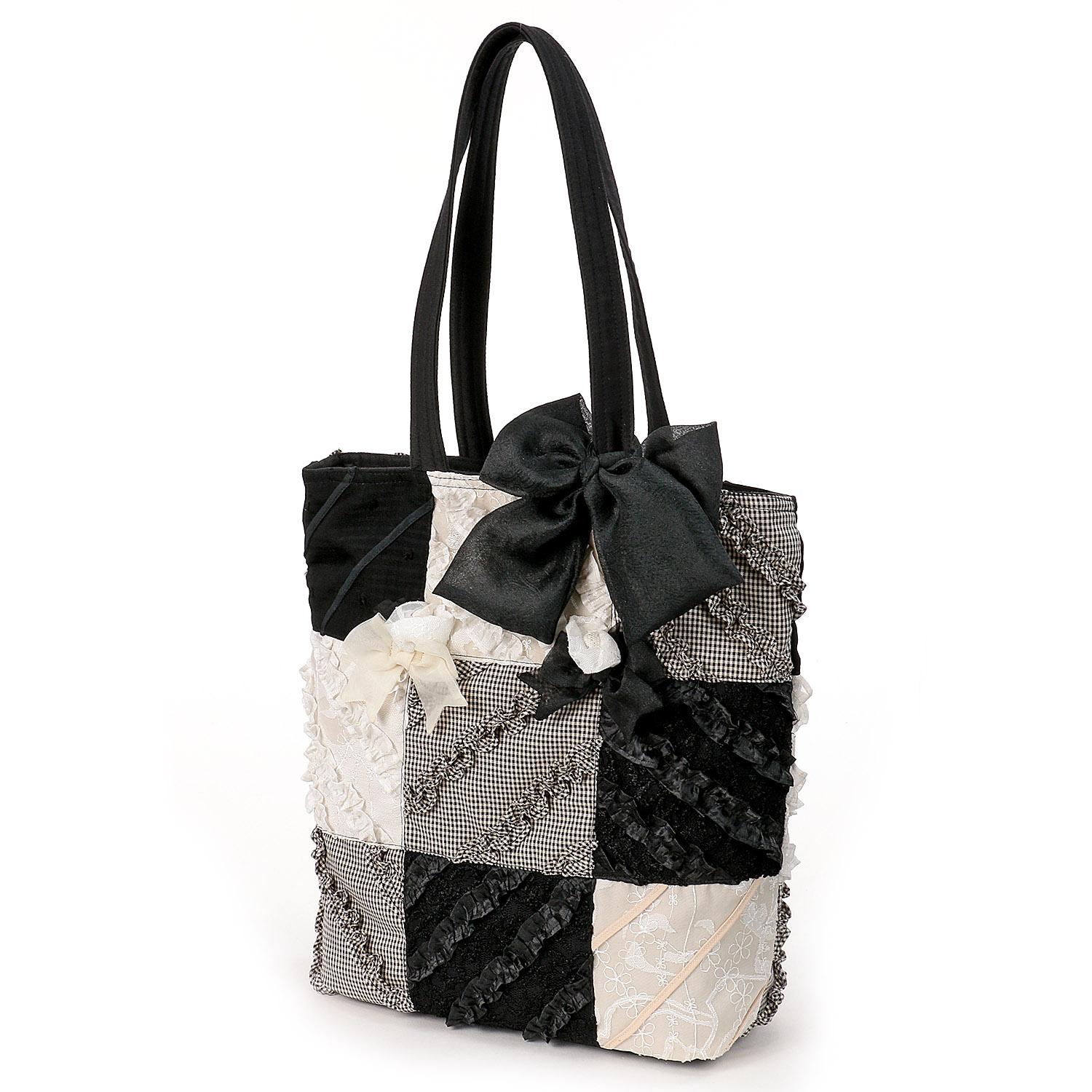 Mono Lace Patch Tote Bag - Black - 10-Tone