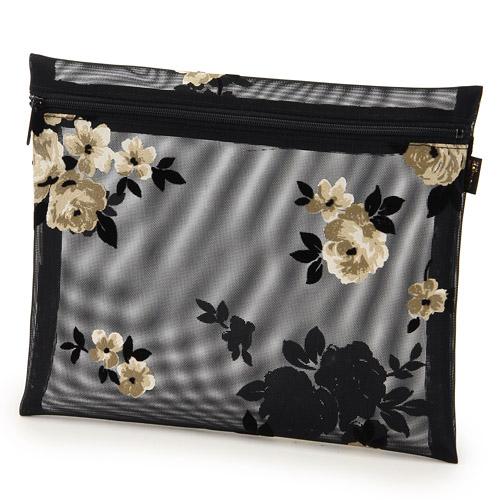 Tulle Flocked Floral Print Large Flat Pouch