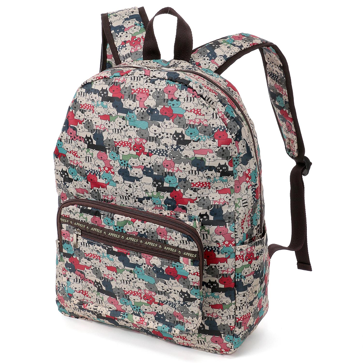 Cat-Print Compact Backpack - Red