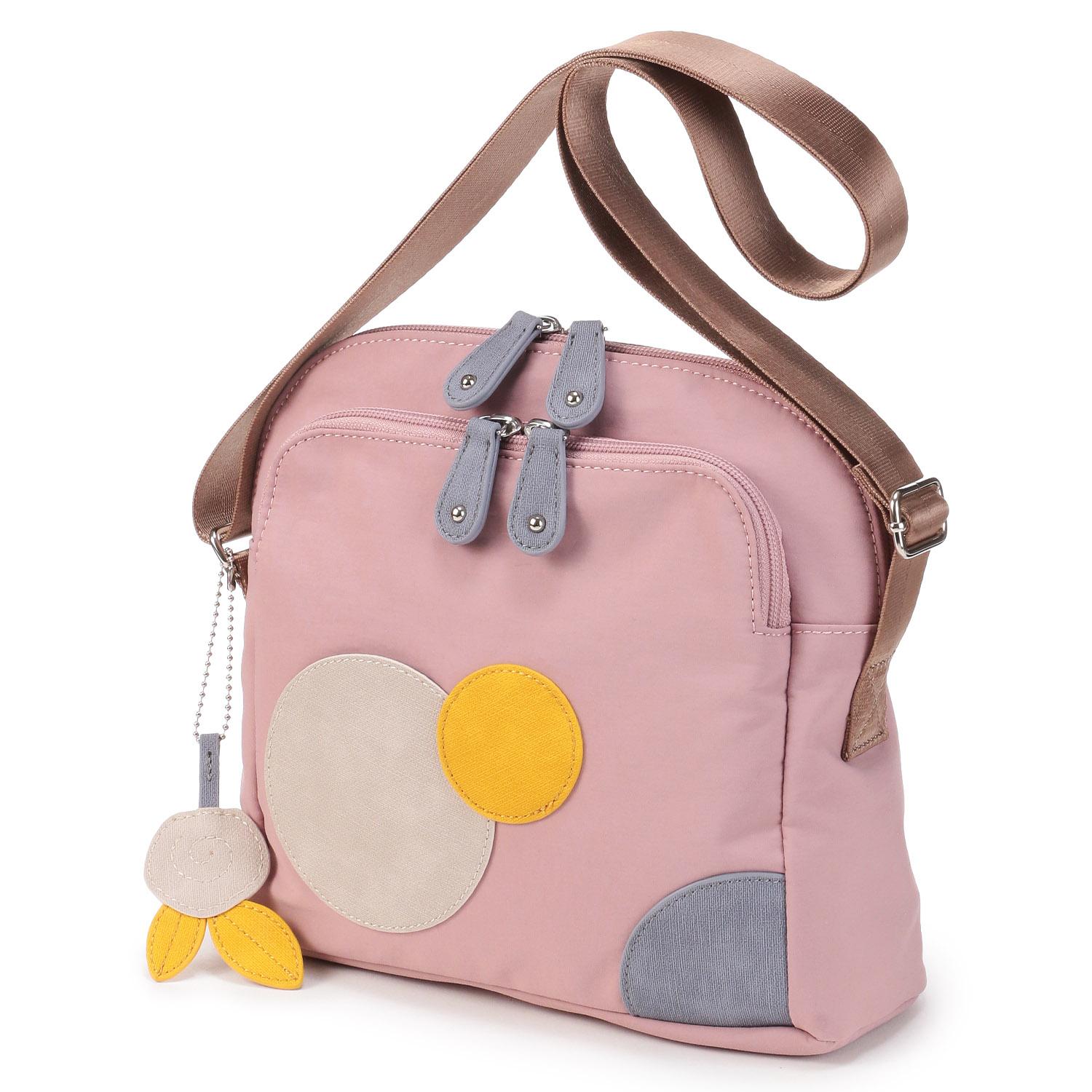 ZAZA Wrinkled Nylon Circle Shoulder Bag, Pink