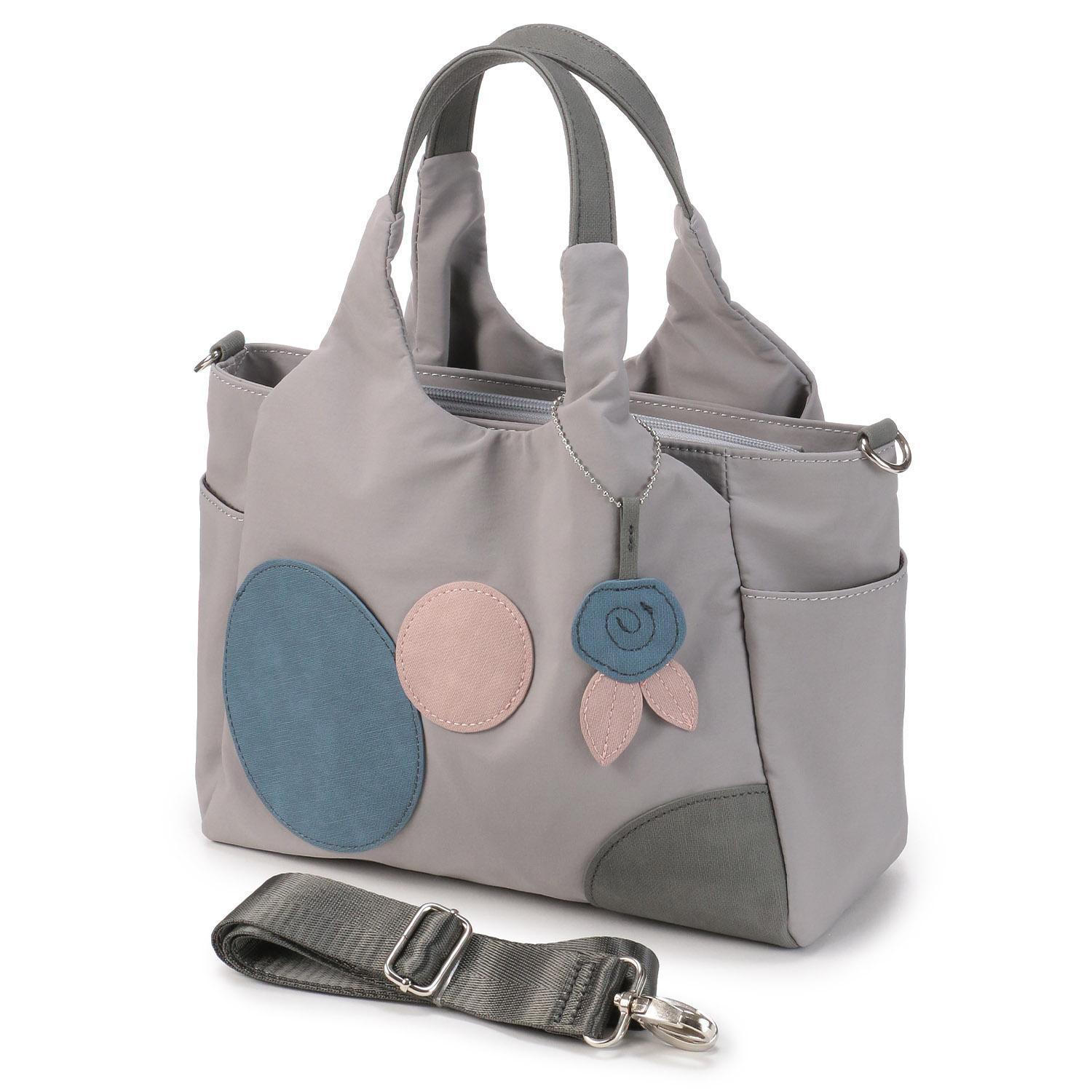 ZAZA Wrinkled Nylon Circle 2-Way Bag, Gray