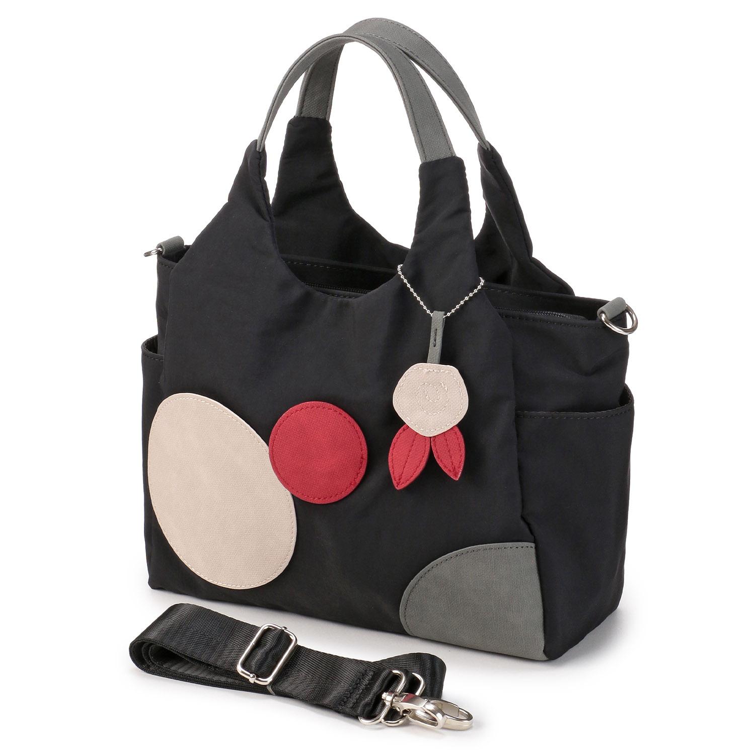 ZAZA Wrinkled Nylon Circle 2-Way Bag, Black