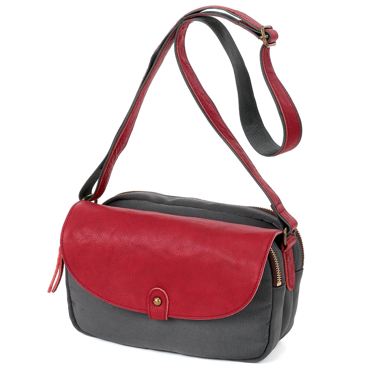 Nylon Leather Shoulder Bag - Gray