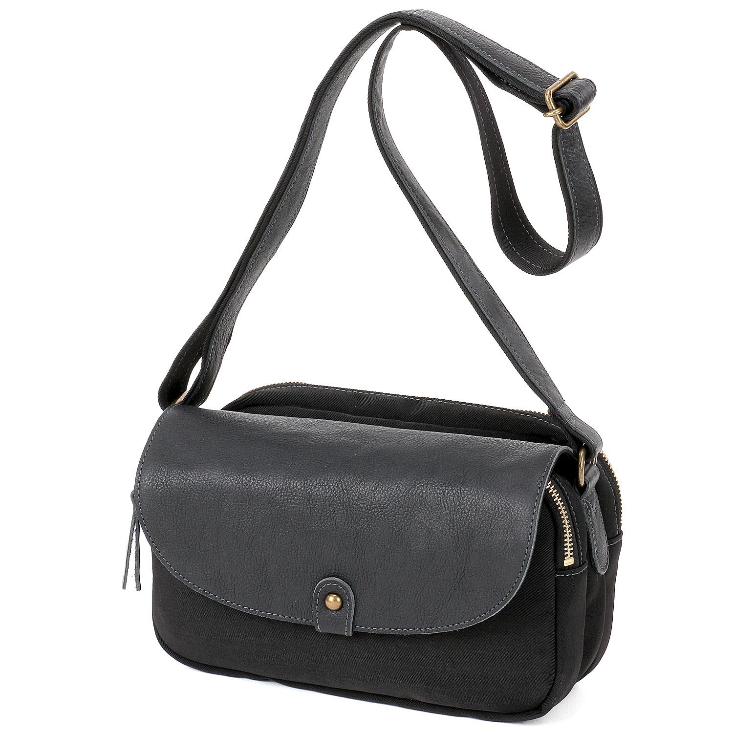 Nylon Leather Shoulder Bag - Black