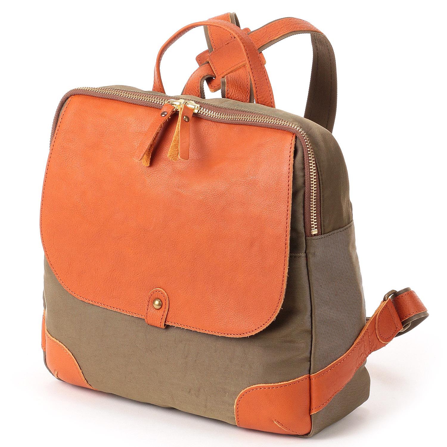 Nylon Backpack with Nume Shrink Finish - Khaki