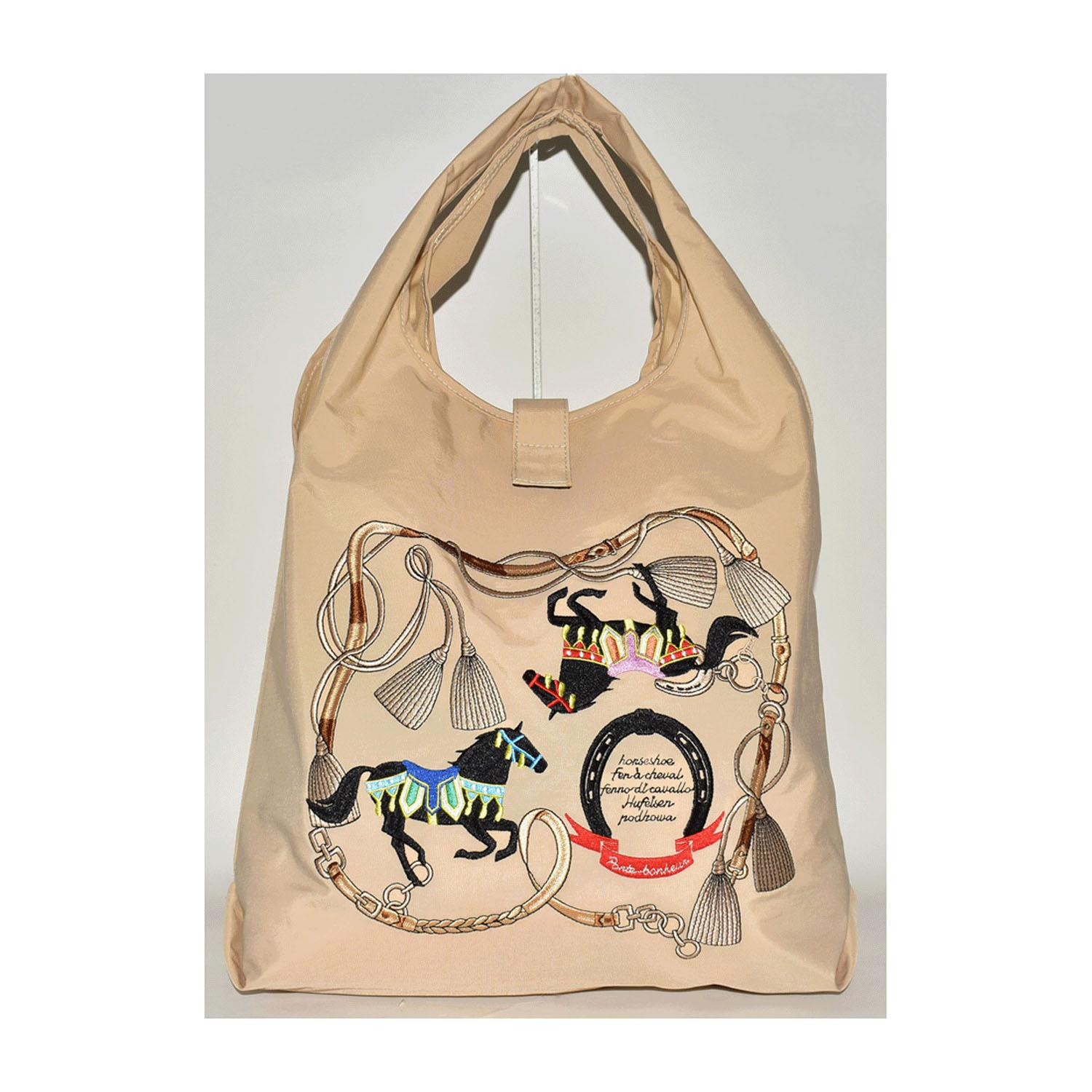 Horse-Pattern Embroidered Compact Tote Bag
