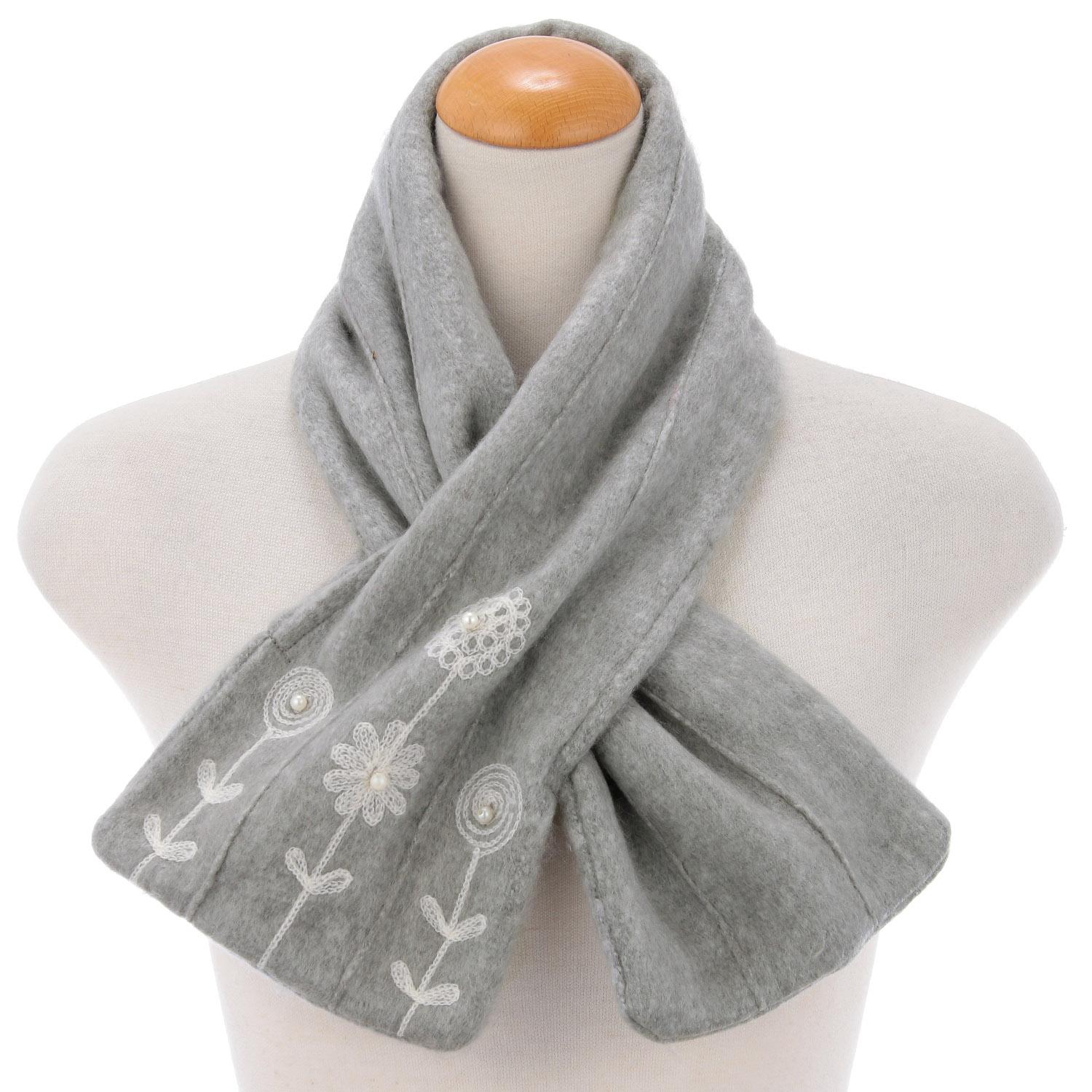 Indian-made Embroidered Scarf with Embroidered Flowers